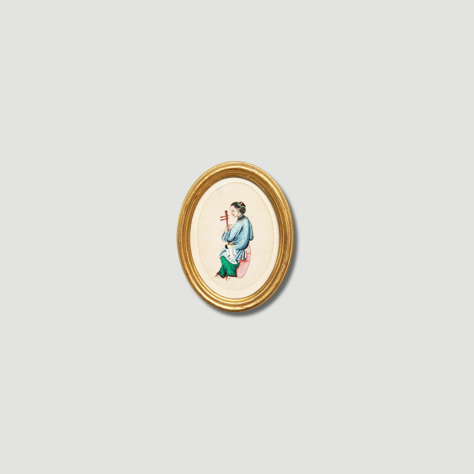 Chinese School 19th Century Watercolour Lady Playing A Jinghu photo vinterior