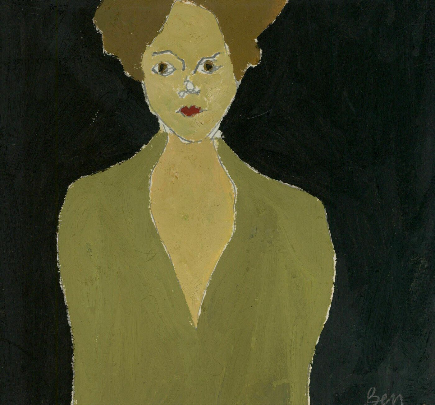 Ben Carrivick Contemporary Oil, Woman In Olive Dress