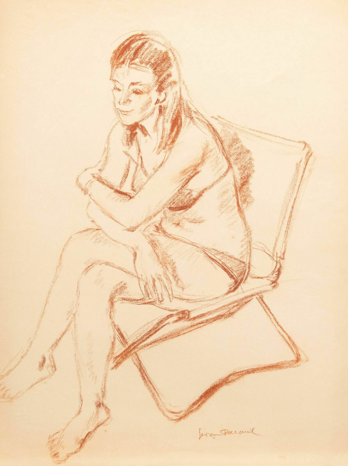 Georges Pacouil (1903 1996) Mid 20th Century Sanguine, Seated Model III
