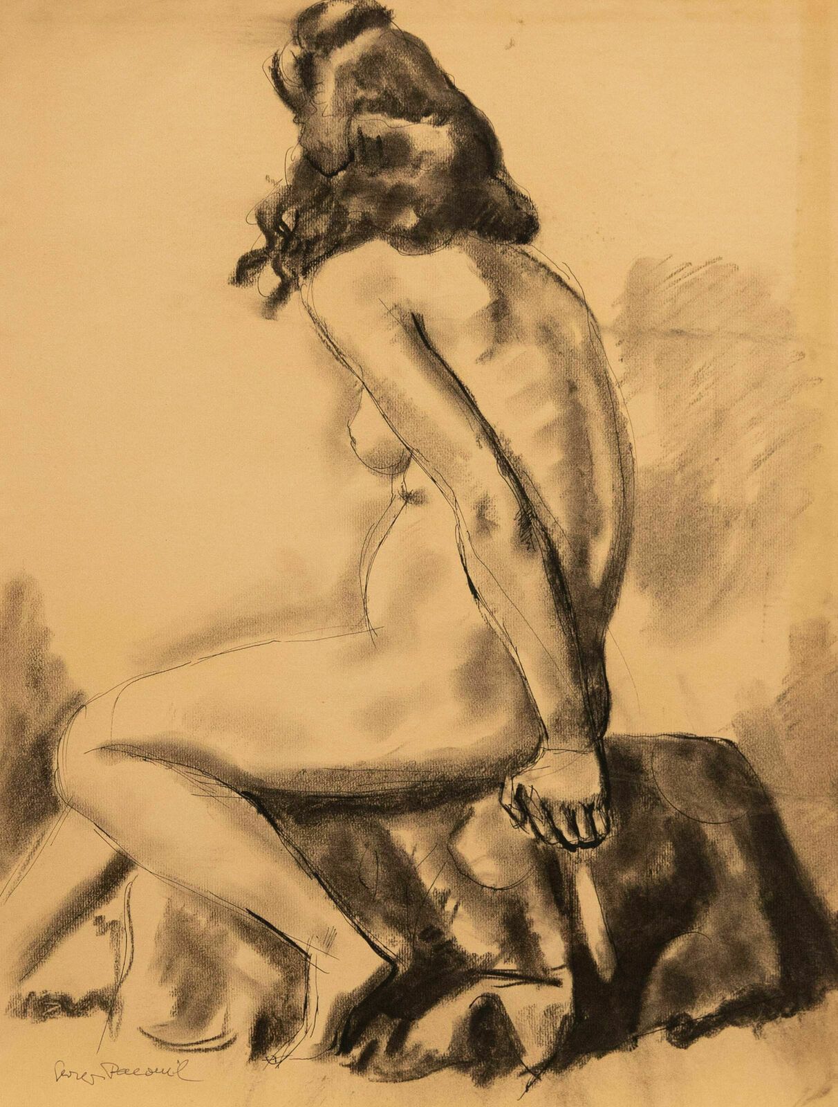 Georges Pacouil (1903 1996) Mid 20th Century Charcoal Drawing, Nude III