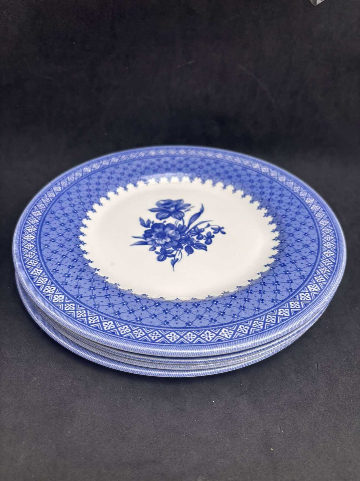 Set Of 4 Churchill Out Of The Blue Entremets Cheese Dessert Salad Plates Blue And White Table Decor English Gift photo for sale
