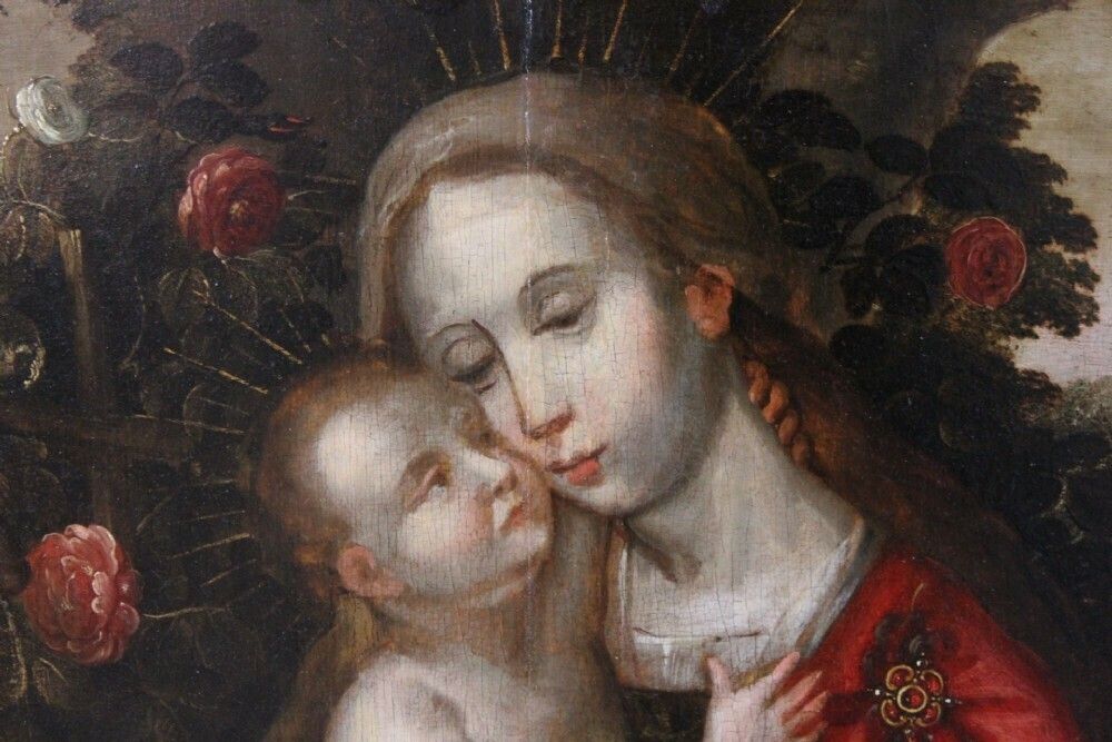 The Madonna And Child In A Rose Garden School Ambrious Benson Painting photo vinterior