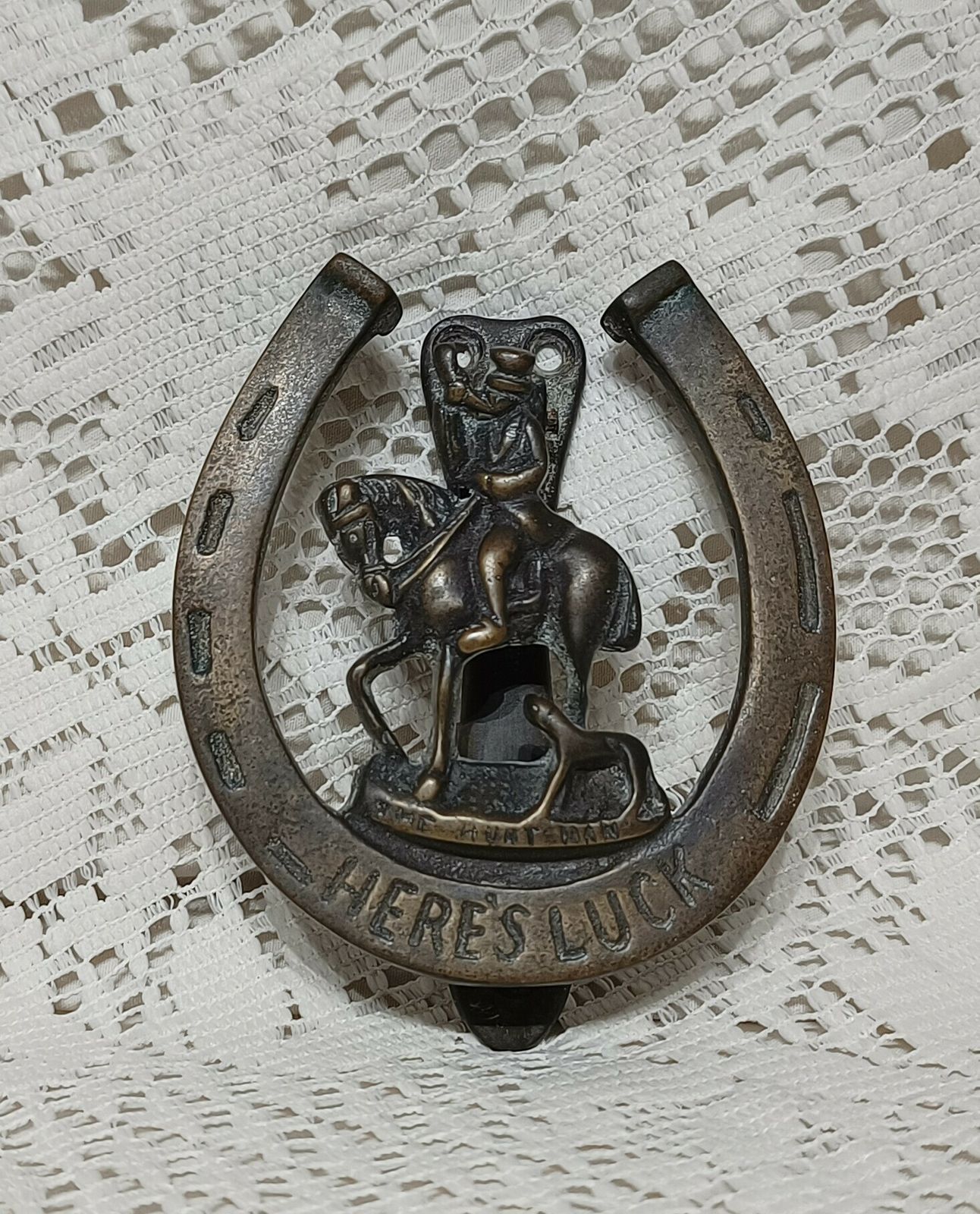 photo for sale Aged Brass Door Knocker Huntsman And Horse And Hound  Knocker.