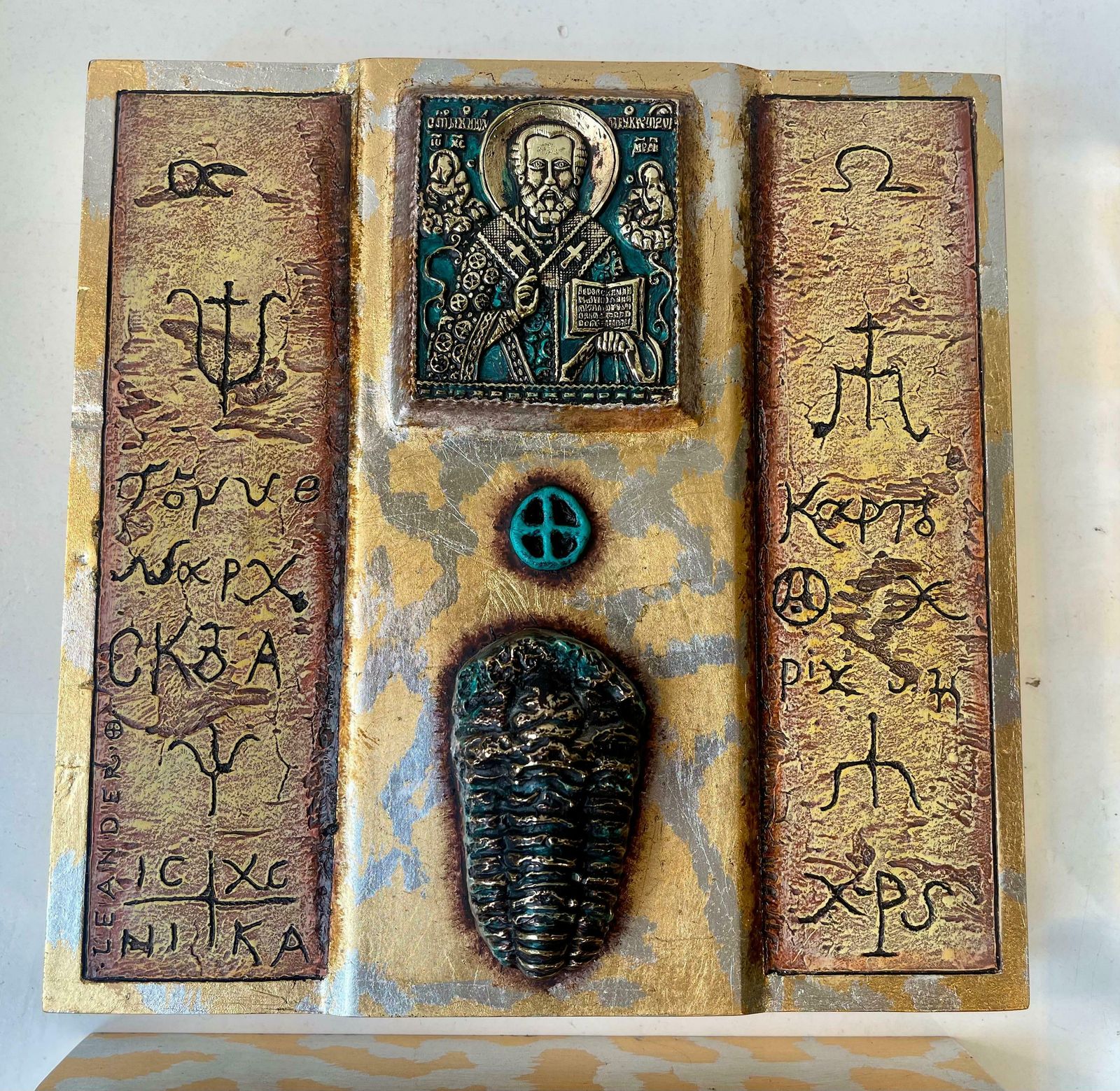 Modern Eclectic Icons In Ceramic & Bronze, Wall Hung, Set Of 4 photo vintage