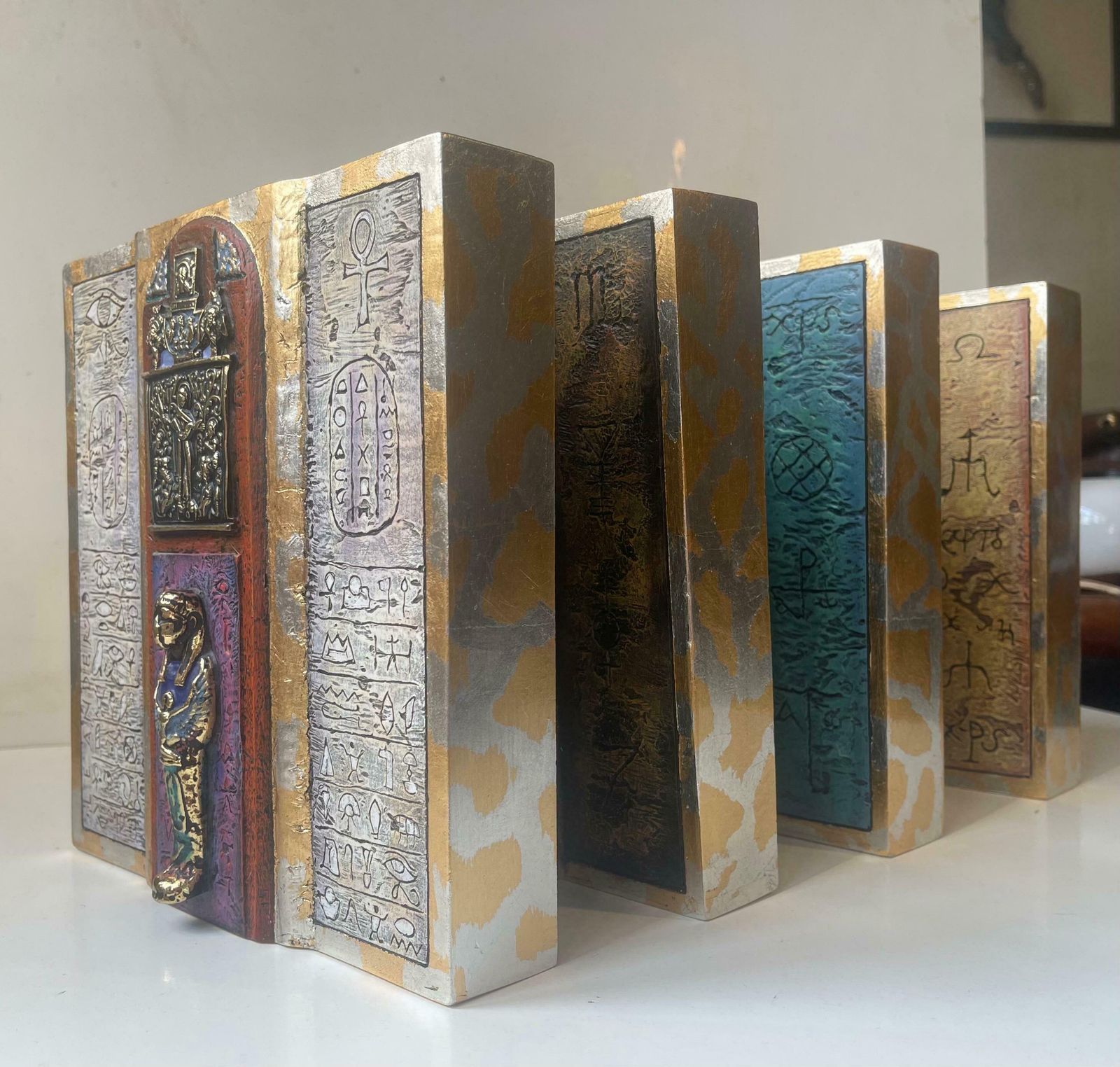 photo vintage Modern Eclectic Icons In Ceramic & Bronze, Wall Hung, Set Of 4