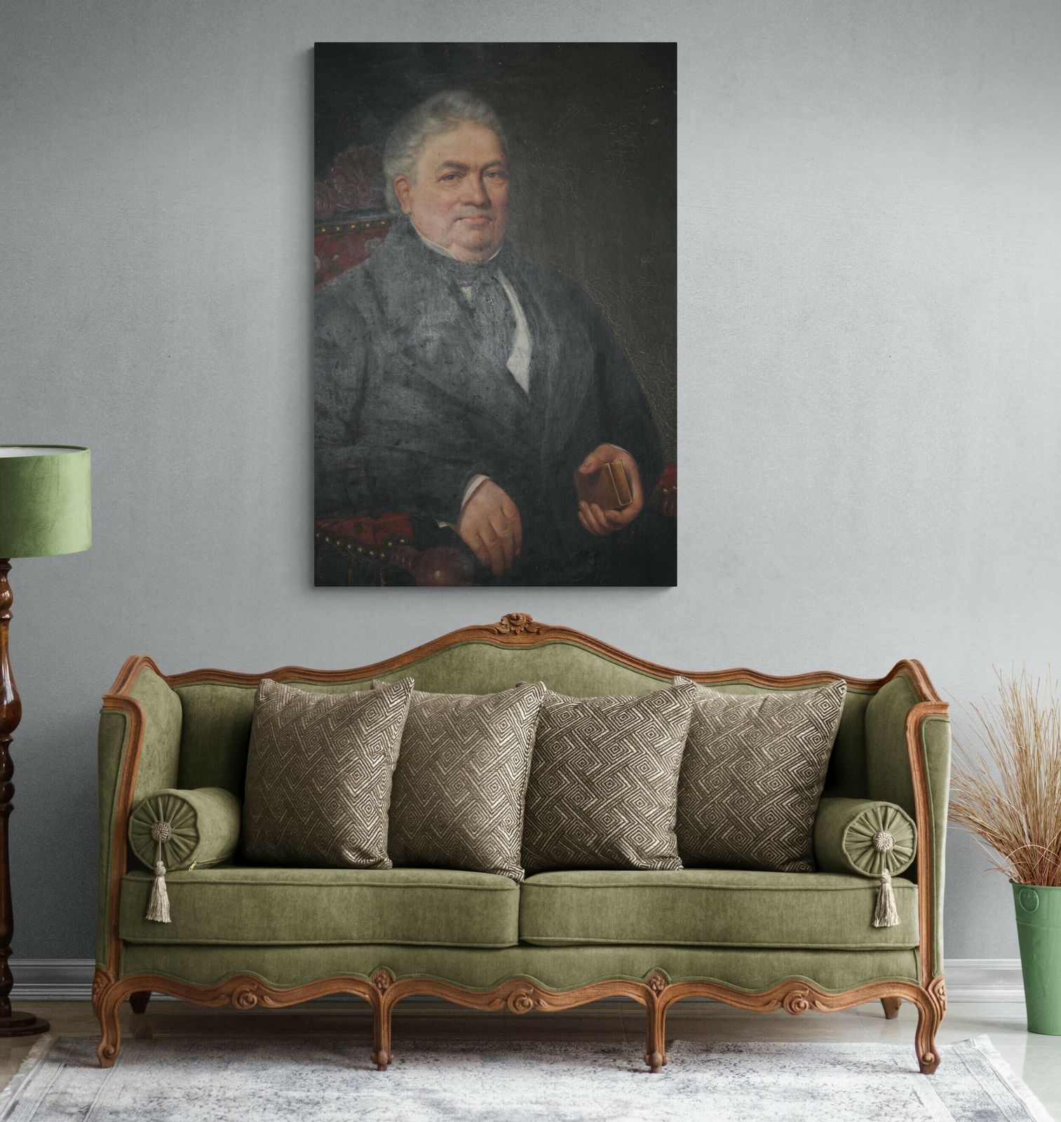 Large Antique Portrait Of French Gentleman photo vintage