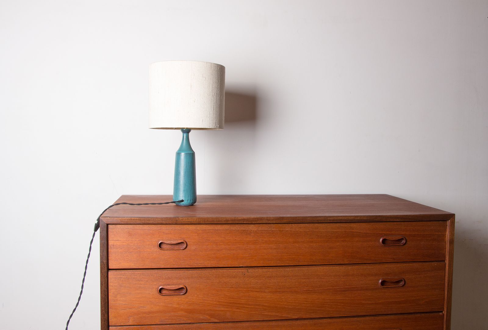 Danish Truncated Table Lamp In Matt Blue Stoneware By Gunnar Nylund For Nymolle 1960. photo furniture