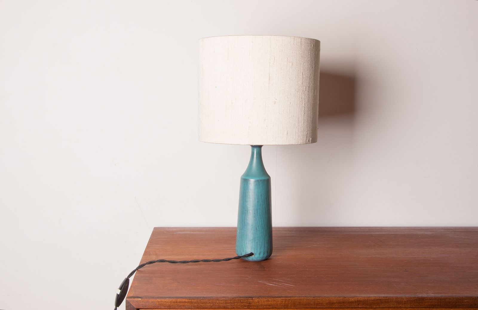 Danish Truncated Table Lamp In Matt Blue Stoneware By Gunnar Nylund For Nymolle 1960. photo for sale