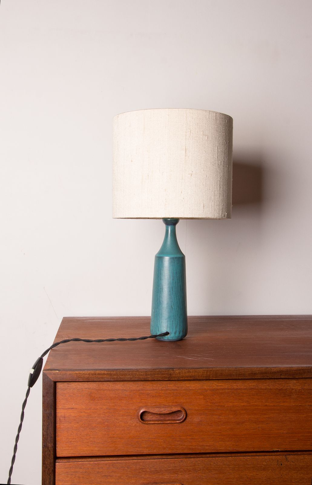 Danish Truncated Table Lamp In Matt Blue Stoneware By Gunnar Nylund For Nymolle 1960. photo 700.0