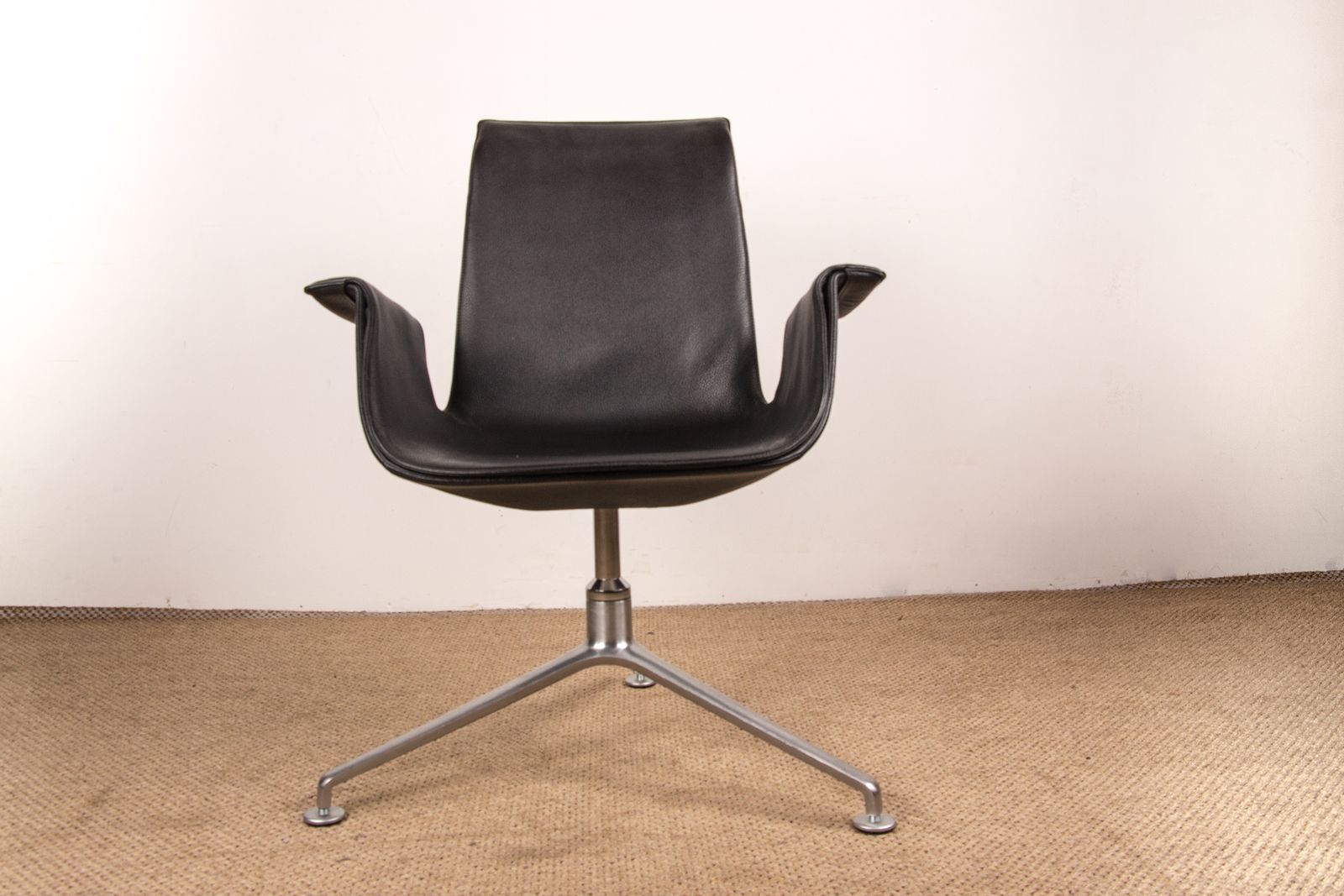 Danish Armchair In Black Leather And Chromed Steel, Model Fk 6725 Or “Tulip Chair” By Preben Fabricius And Jørgen Kastholm For Walter Knoll