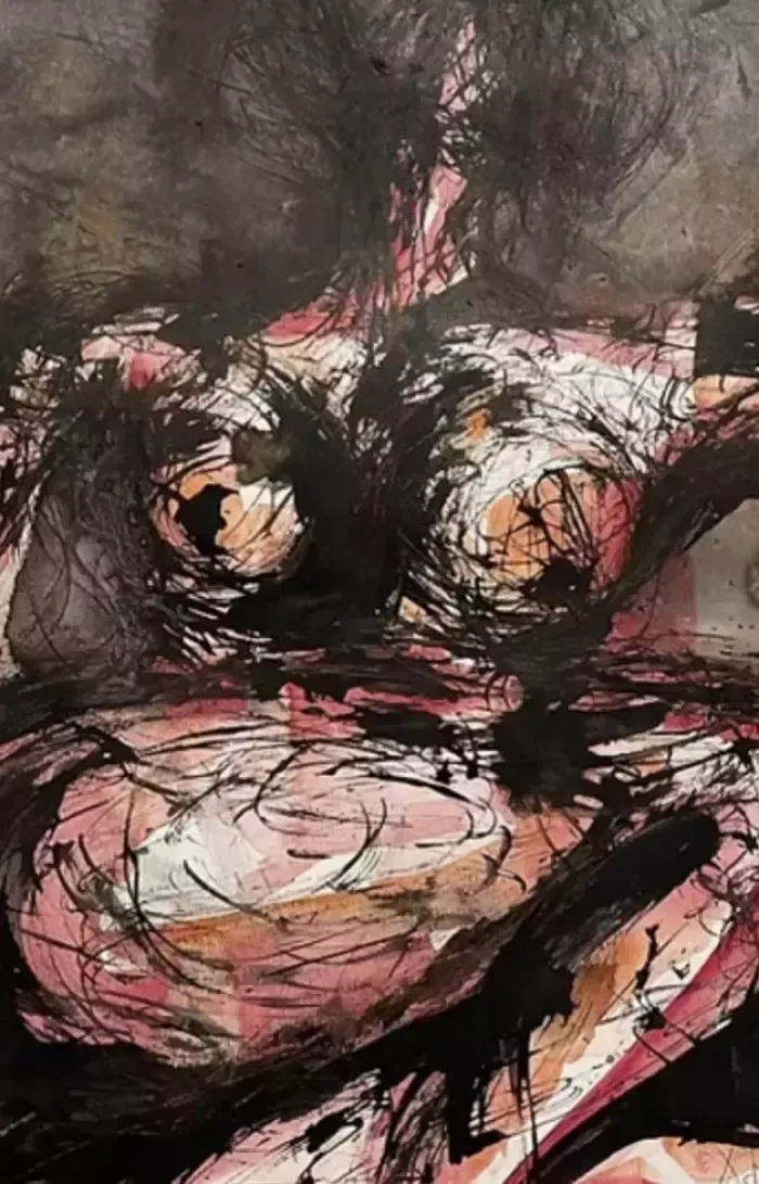 Ulla Martinmaki, Nude Painting, Mixed Media, 21st Century Finland photo furniture