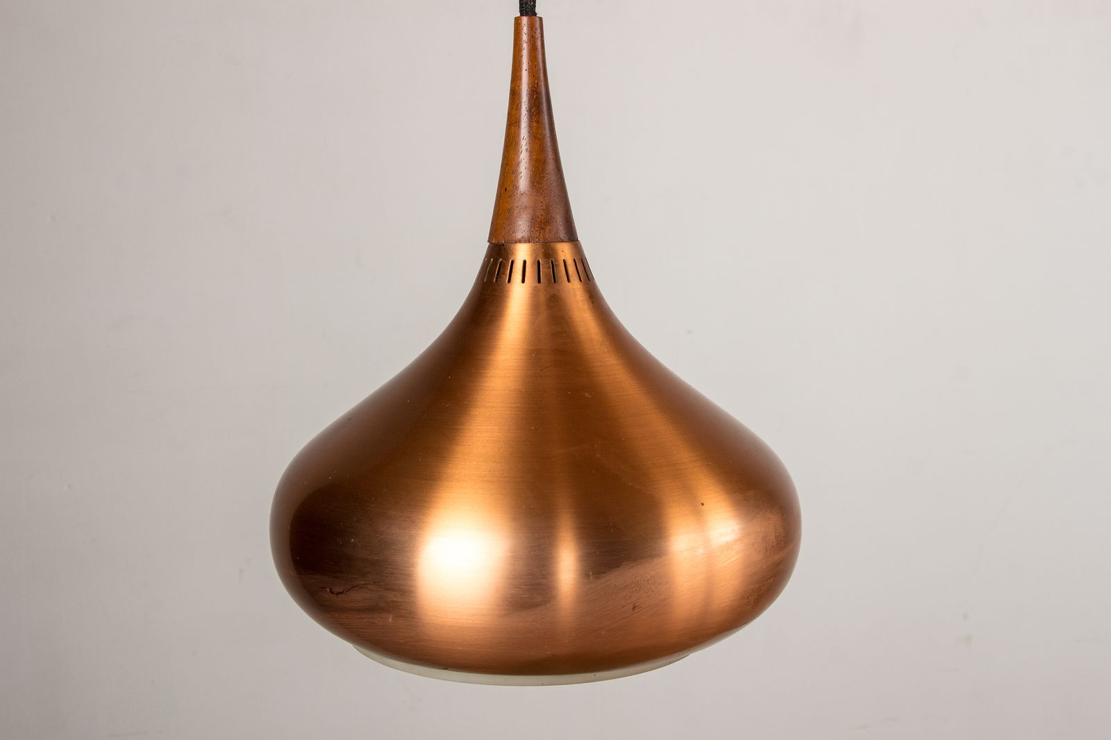 Large Danish Triple Pendant Lamp In Metal And Rosewood, Orient Model, By Jo Hammerborg For Fog & Mørup 1965. photo for sale