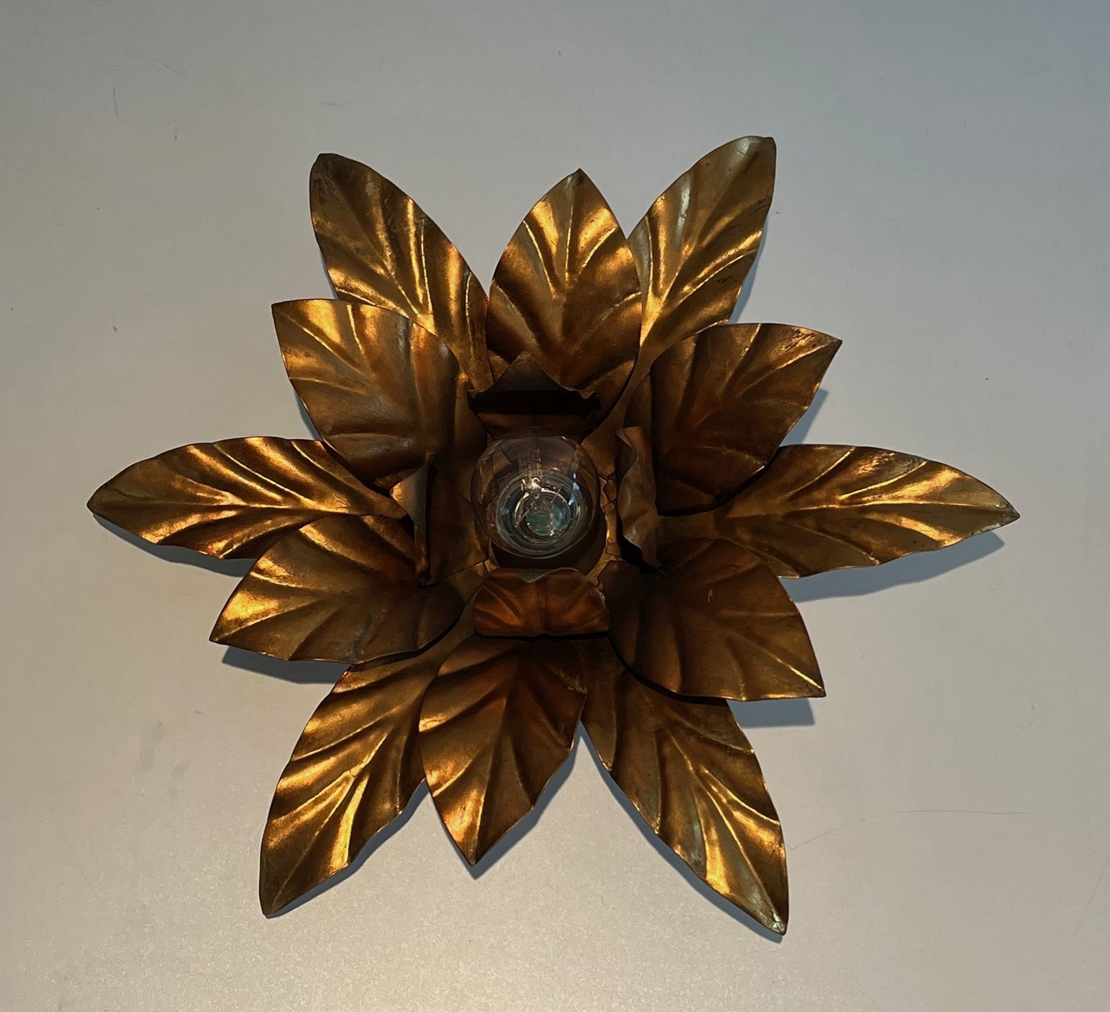 Flower Wall Lamp In Gold Metal In The Style Of Maison Jansen