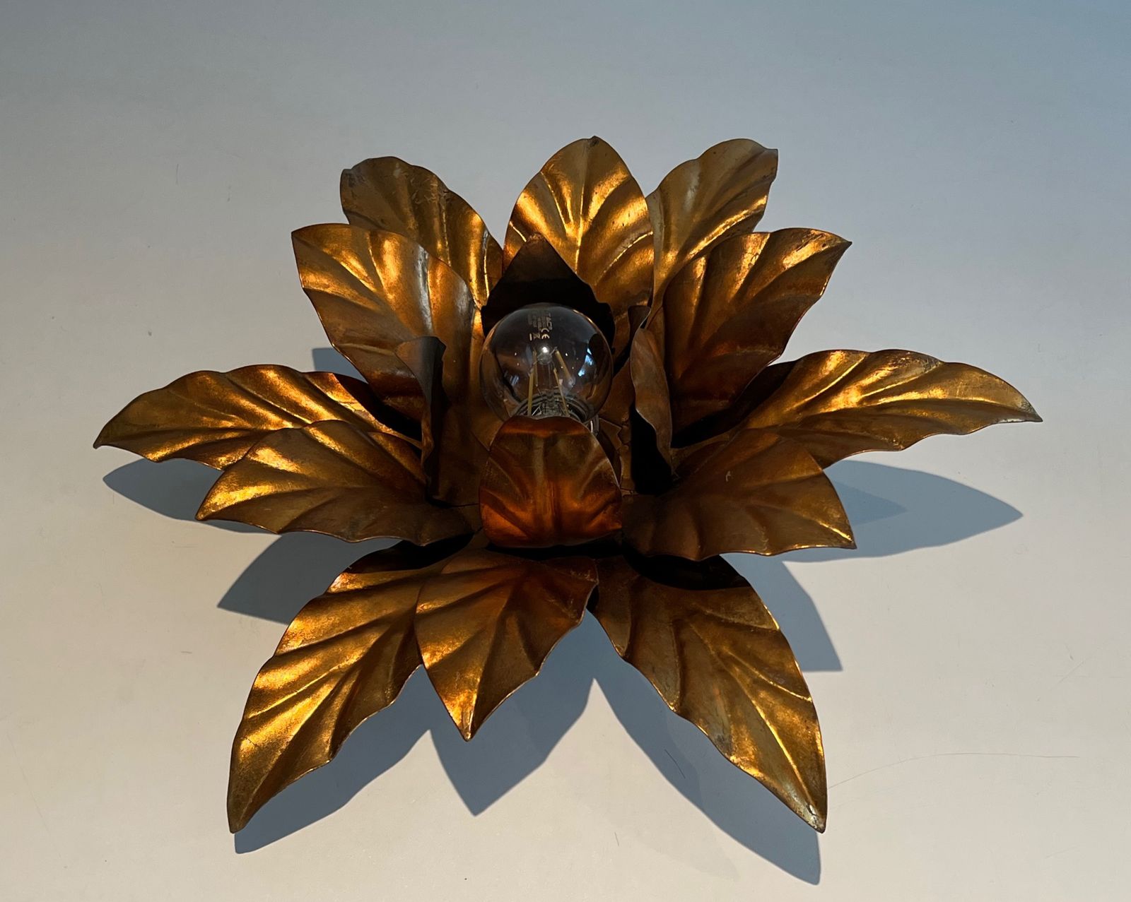 Flower Wall Lamp In Gold Metal In The Style Of Maison Jansen photo for sale
