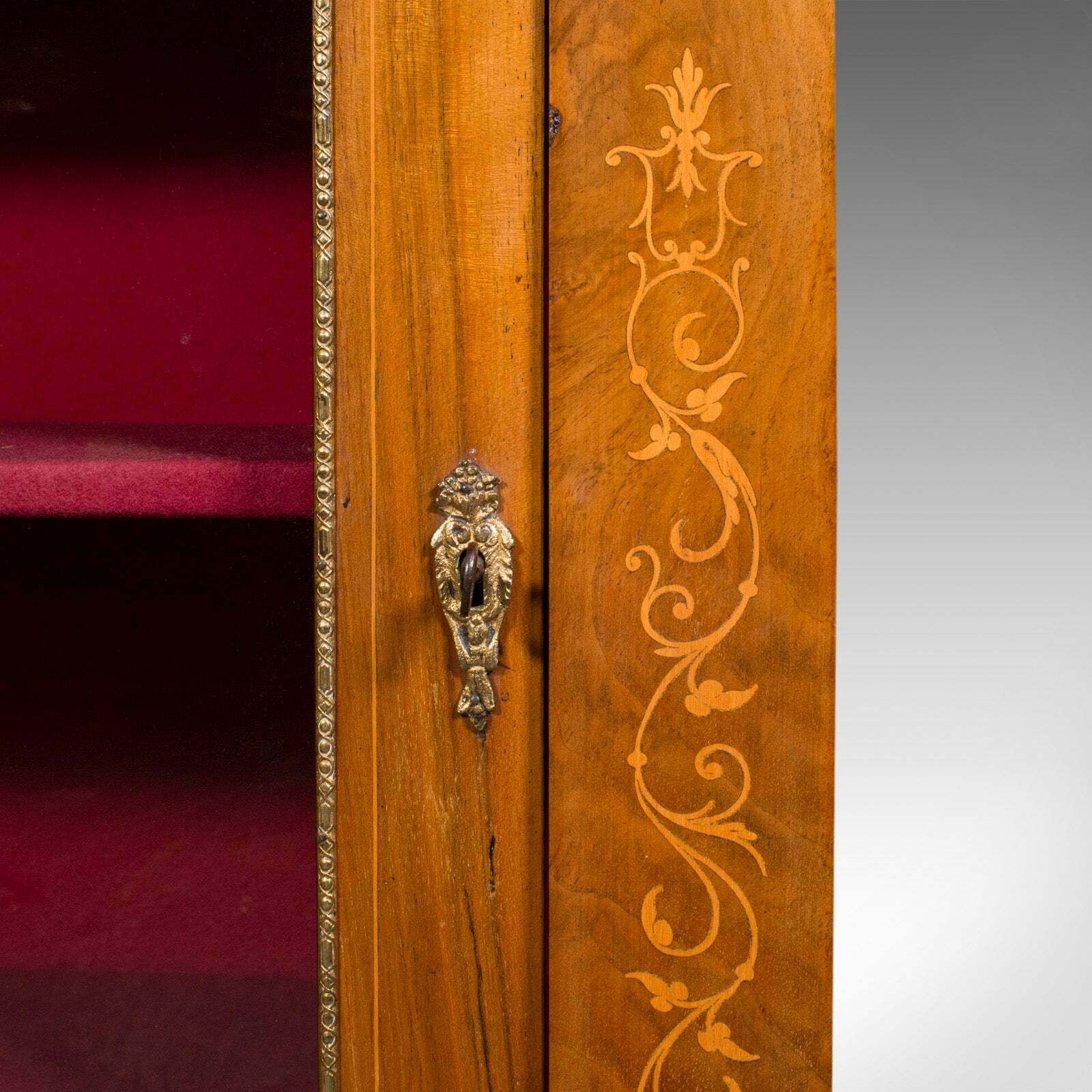 photo for sale Antique Pier Cabinet, English Walnut, Glazed Bookcase, Display Cupboard, Regency
