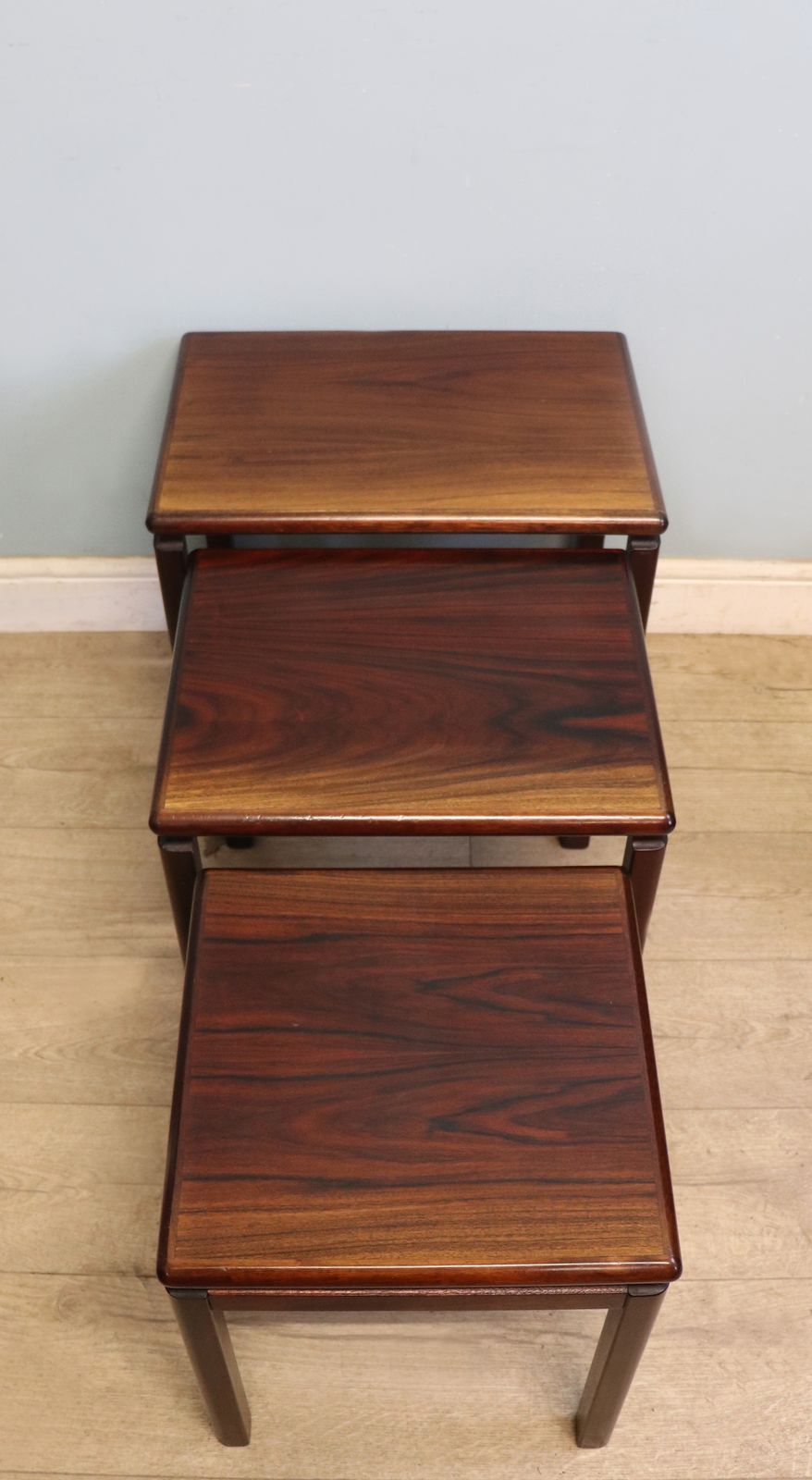 An Absolutely Lovely Nest Of Scandinavian Hardwood Veneered Nest Of Occasional Tables. photo for sale
