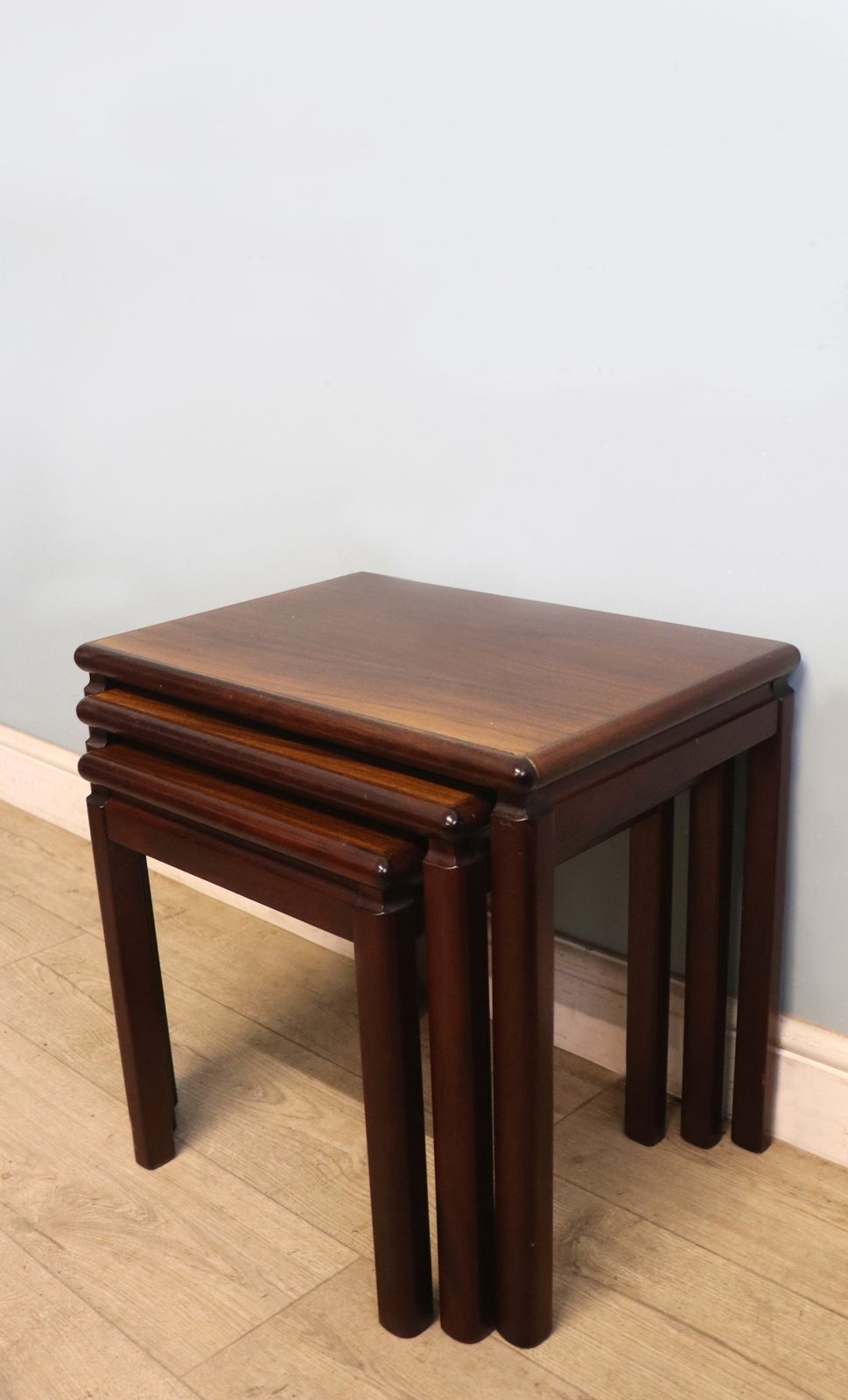 345.0 An Absolutely Lovely Nest Of Scandinavian Hardwood Veneered Nest Of Occasional Tables. photo