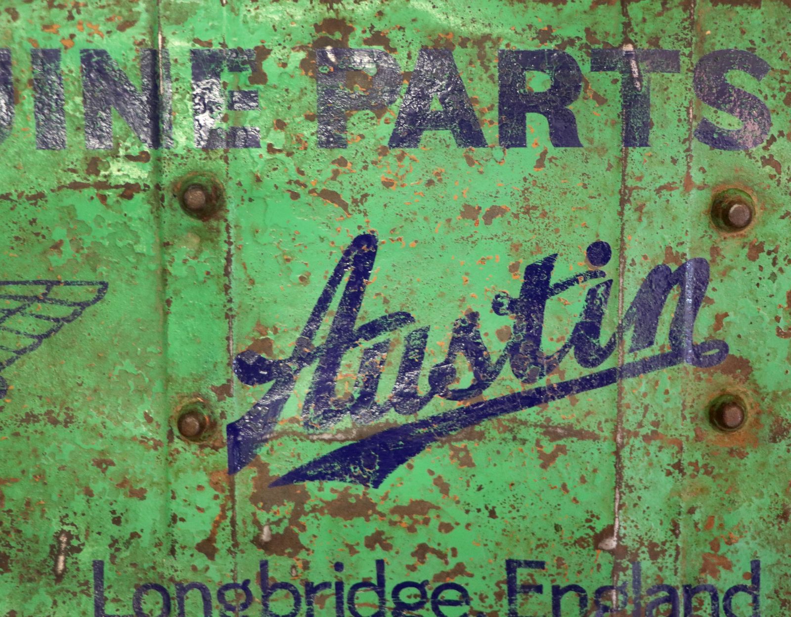 photo for sale A Lovely Vintage Metal Trunk That Has Been Hand Sign Written With The Emblem For Austin Cars.