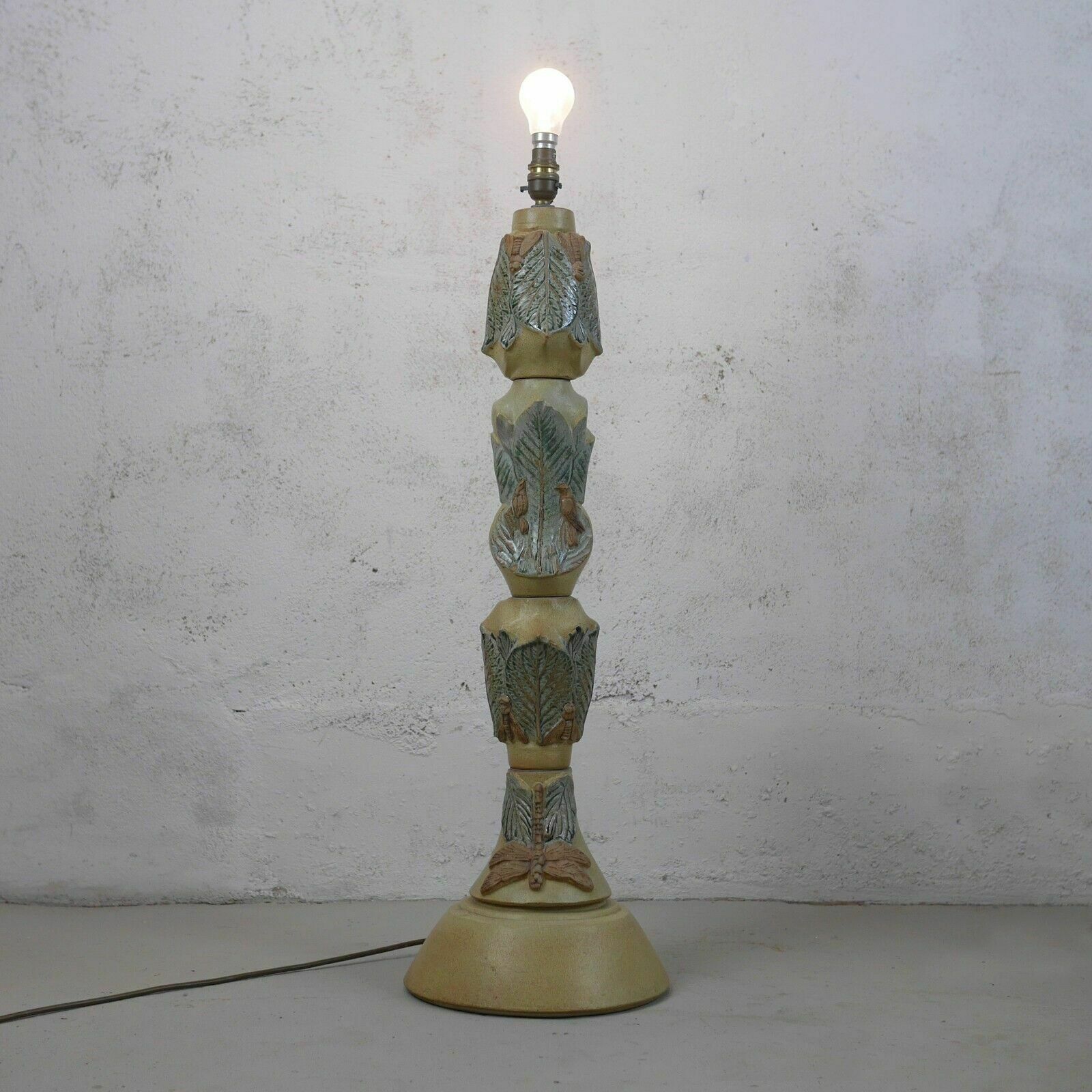 Mid Century Bernard Rooke Studio Pottery Totem Floor Lamp Dragon Fly #102666 photo vinterior