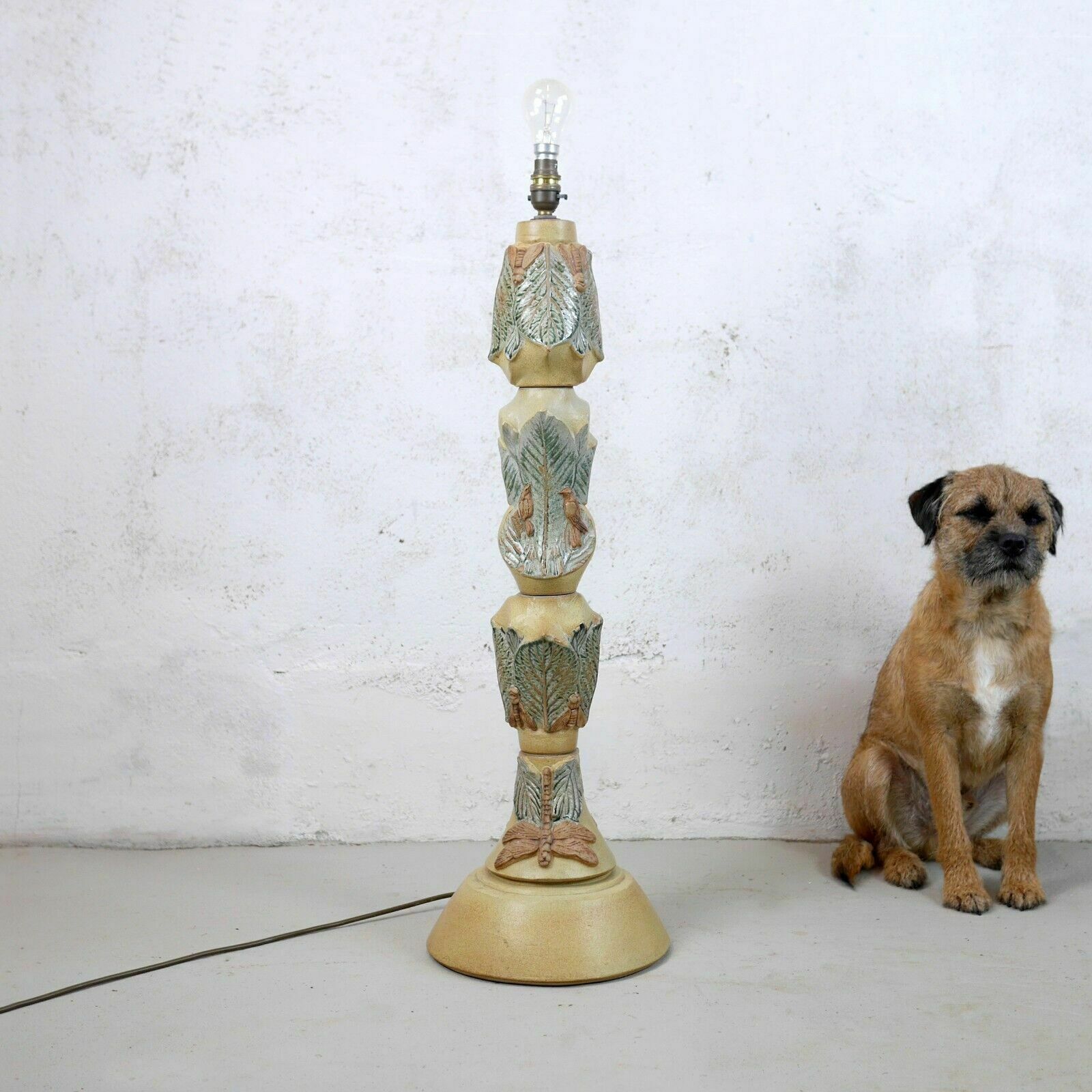 Mid Century Bernard Rooke Studio Pottery Totem Floor Lamp Dragon Fly #102666 photo buy