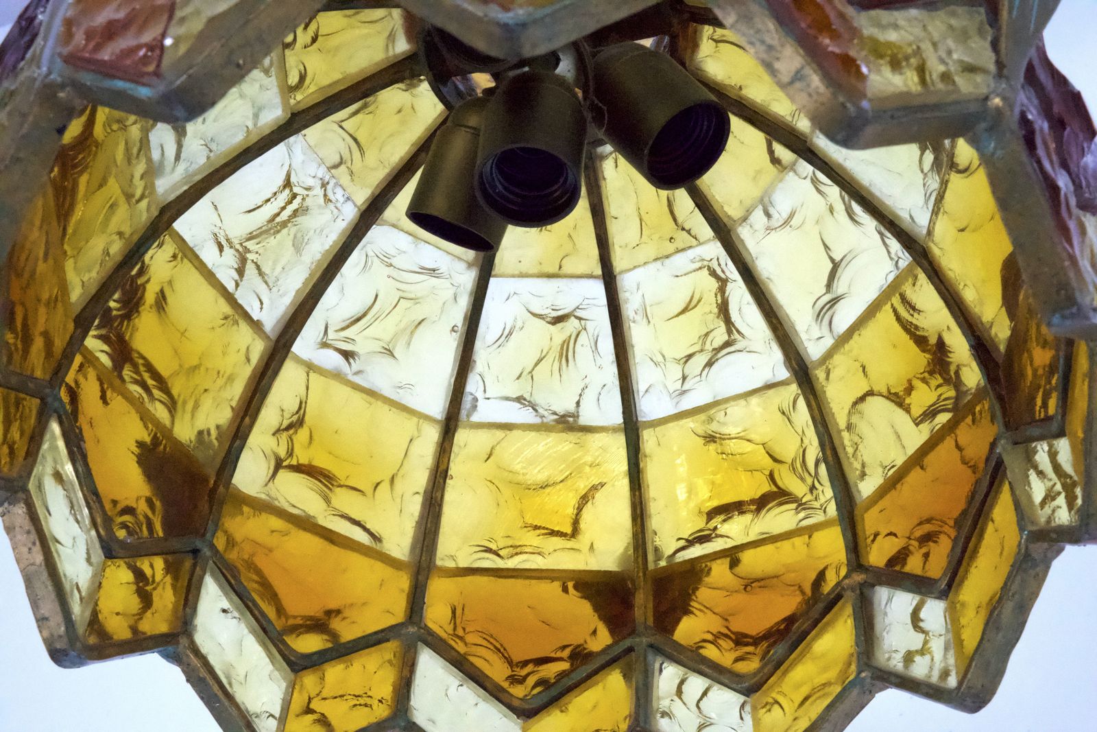 photo for sale Brutalist Hammered Glass Chandelier By Longobard, Italy, 1970s