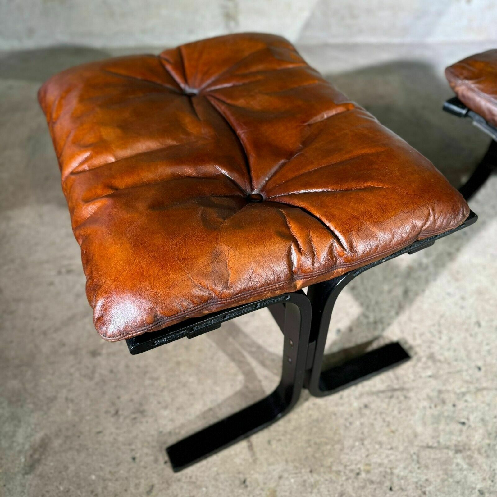 Furniture Vintage 70s Westnofa Highback Tan Leather Chair & Footstool Ebonised Beech #A363 photo