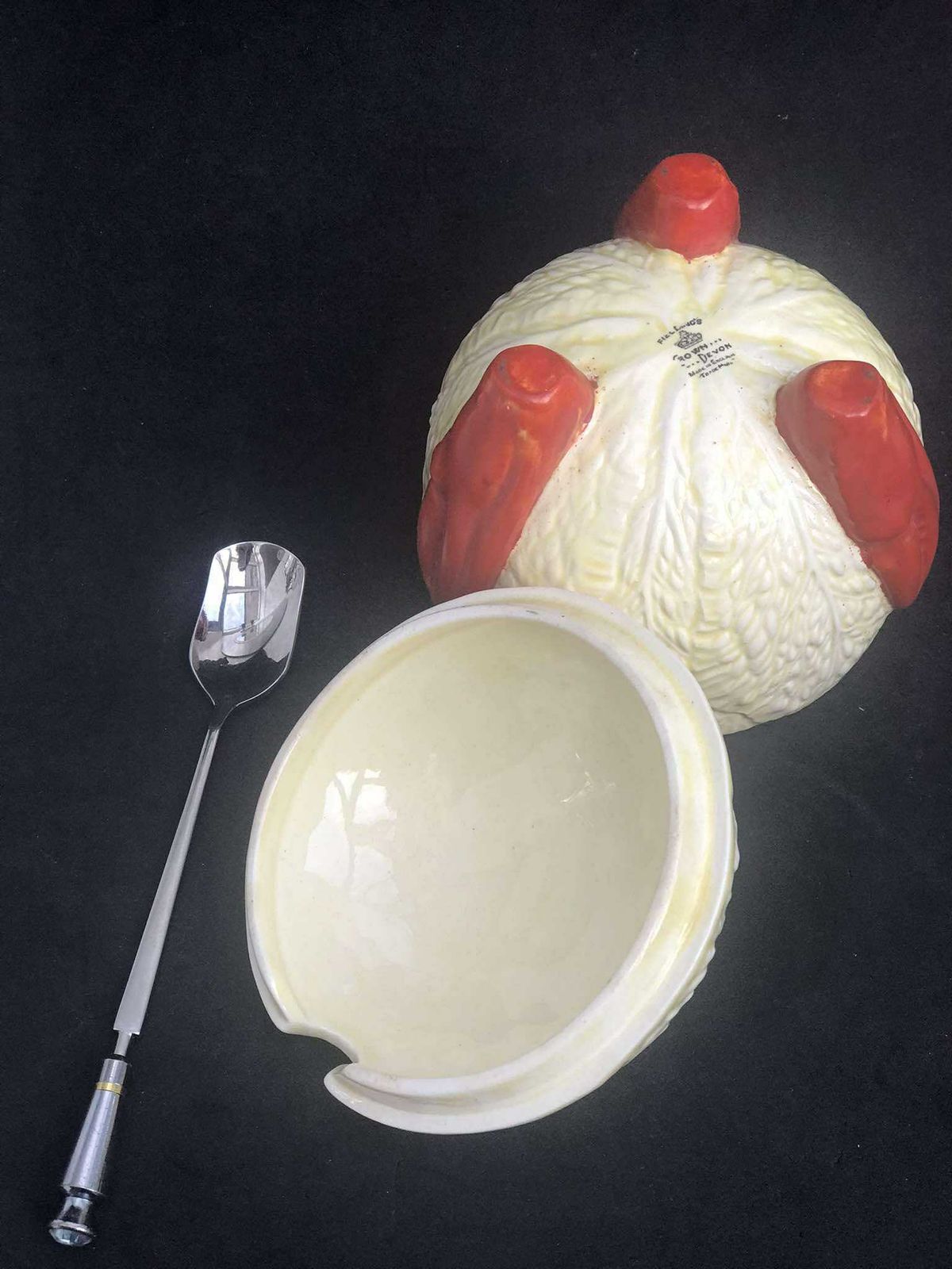 Serving Bowl Vintage Crown Devon Yellow Lobster Yellow Plate With Lid , Round Dish Crown Devon China Art Deco Circa 1920s Mustard Jam Sauces photo for sale