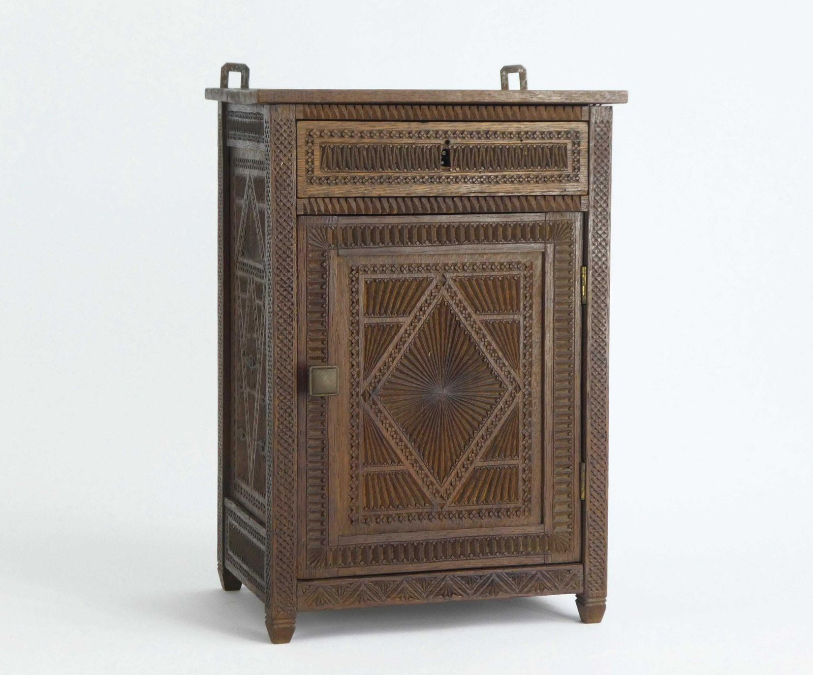 Antique Chip Carved Small Wooden Chest, Dutch Carved Medicine Cabinet, Farmhouse Decor Apothecary, Storage Box, Folk Art photo furniture