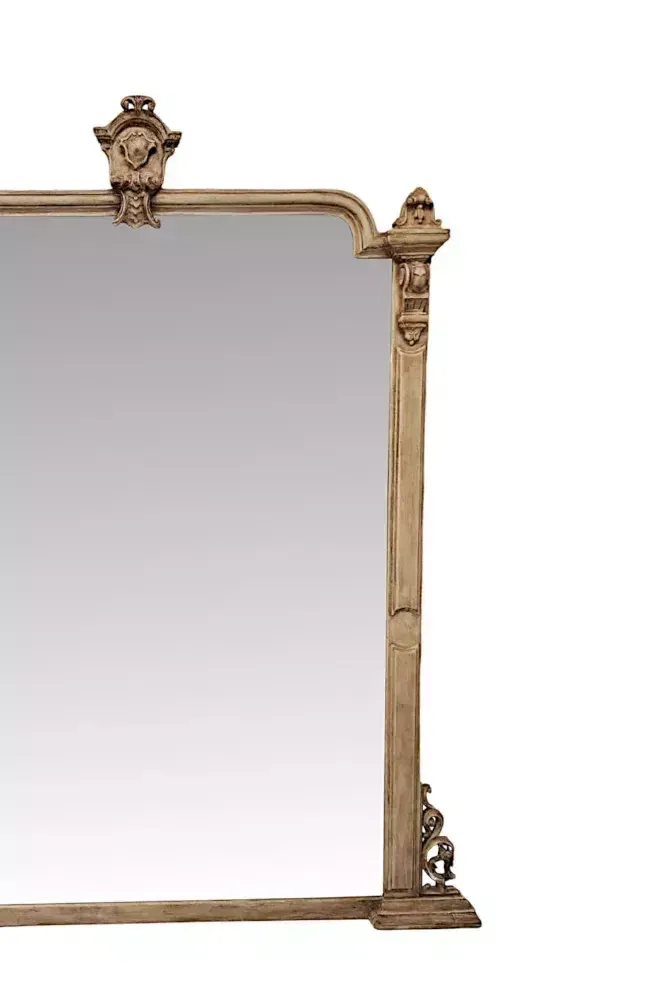 A Fabulous And Unusual Large 19th Century Overmantel Mirror With Distressed Painted Finish photo furniture