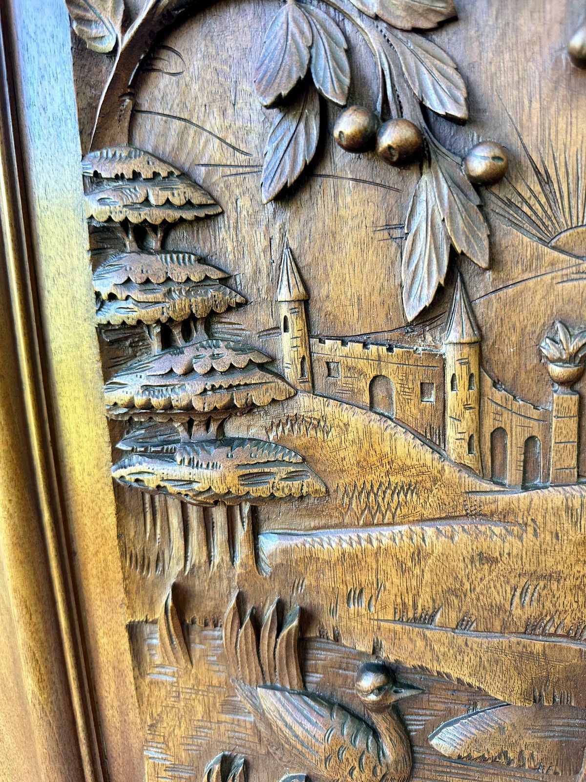 French Antique Carved Wood Cabinet Door Bird Castel photo vinterior