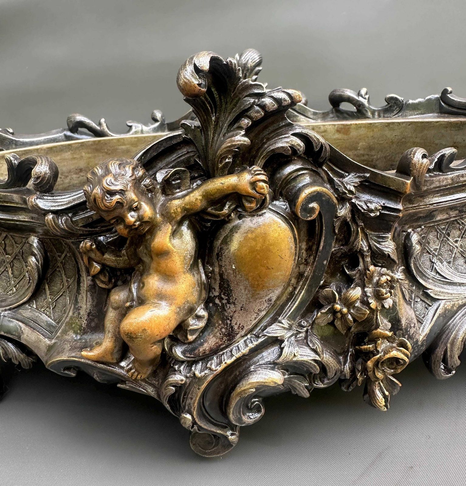 19th French Gilded Bronze Planter Centerpiece Louis XV, Antique Decor photo 874.0