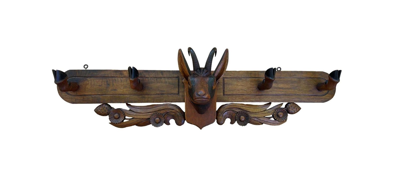 Antique Carved Coat Rack Chamois Black Forest Sulfide Eyes