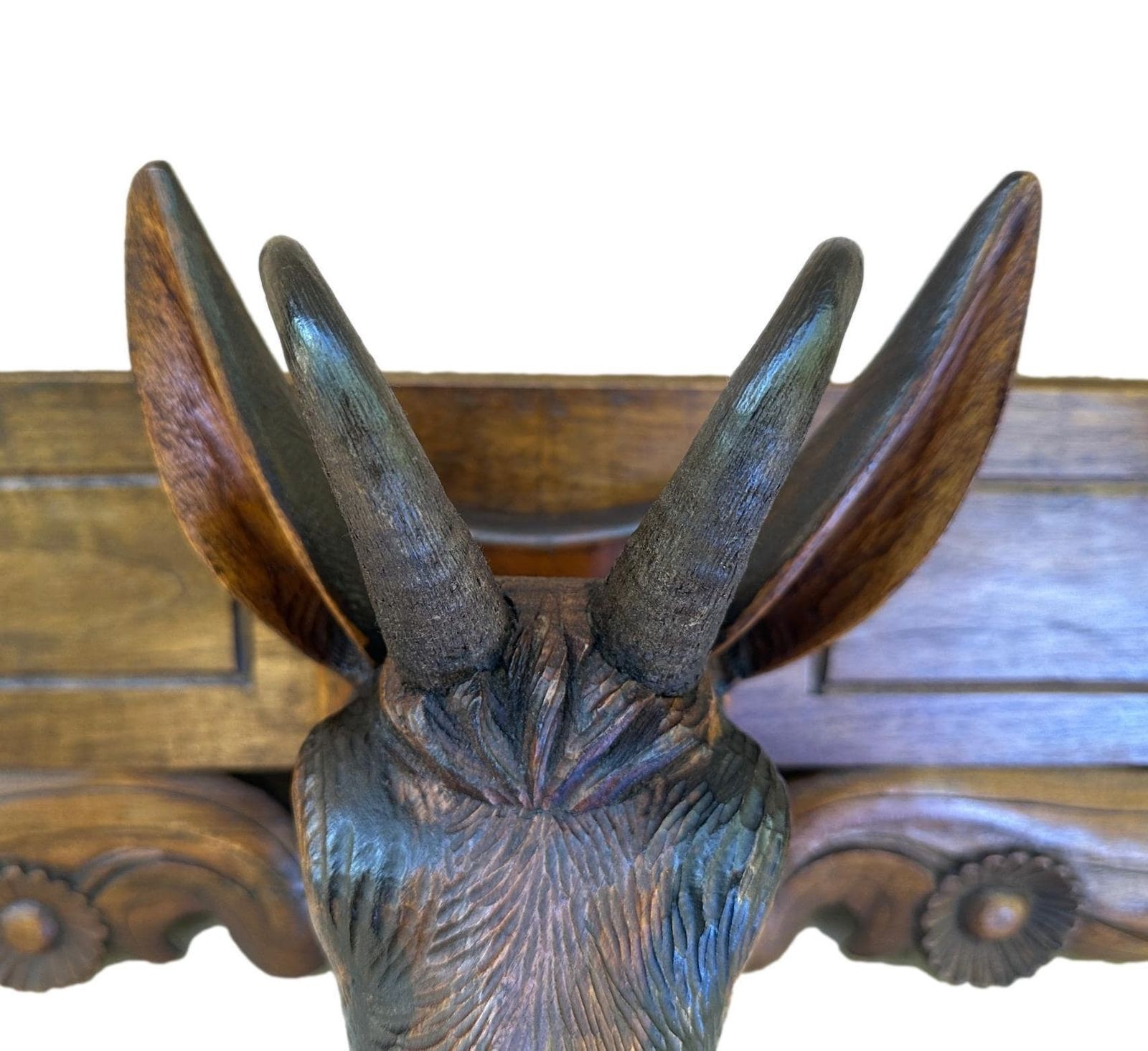 Antique Carved Coat Rack Chamois Black Forest Sulfide Eyes photo 1050.0