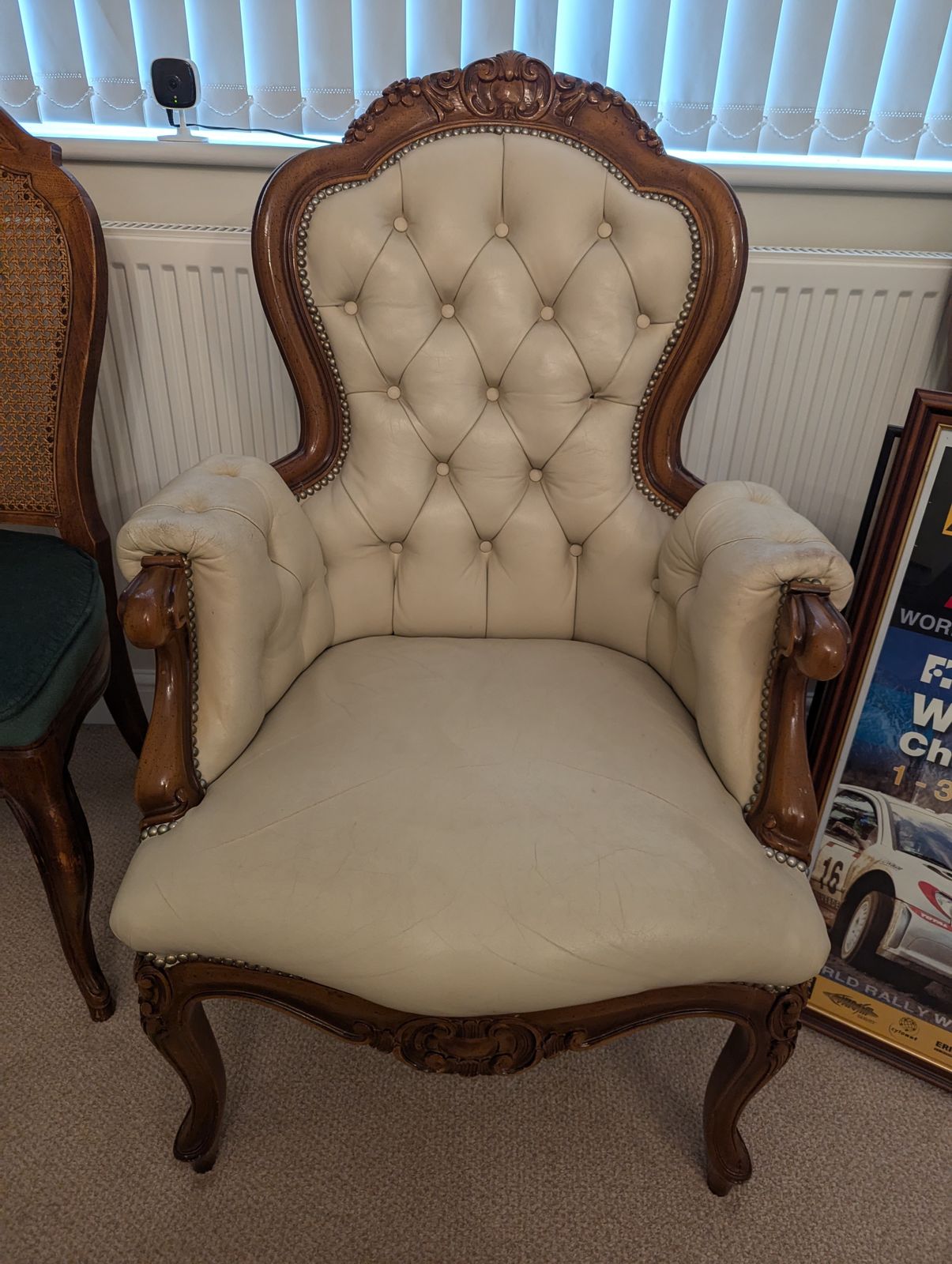 Antique Louis Philippe Mahogany Armchair Capitonné Lining Italy 19th Century. photo vinterior