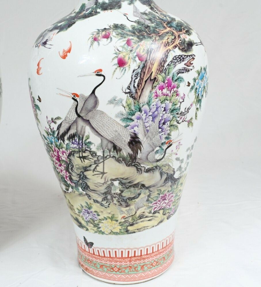 Pair Chinese Qianjiang Porcelain Vases Urns Pheasant photo vinterior