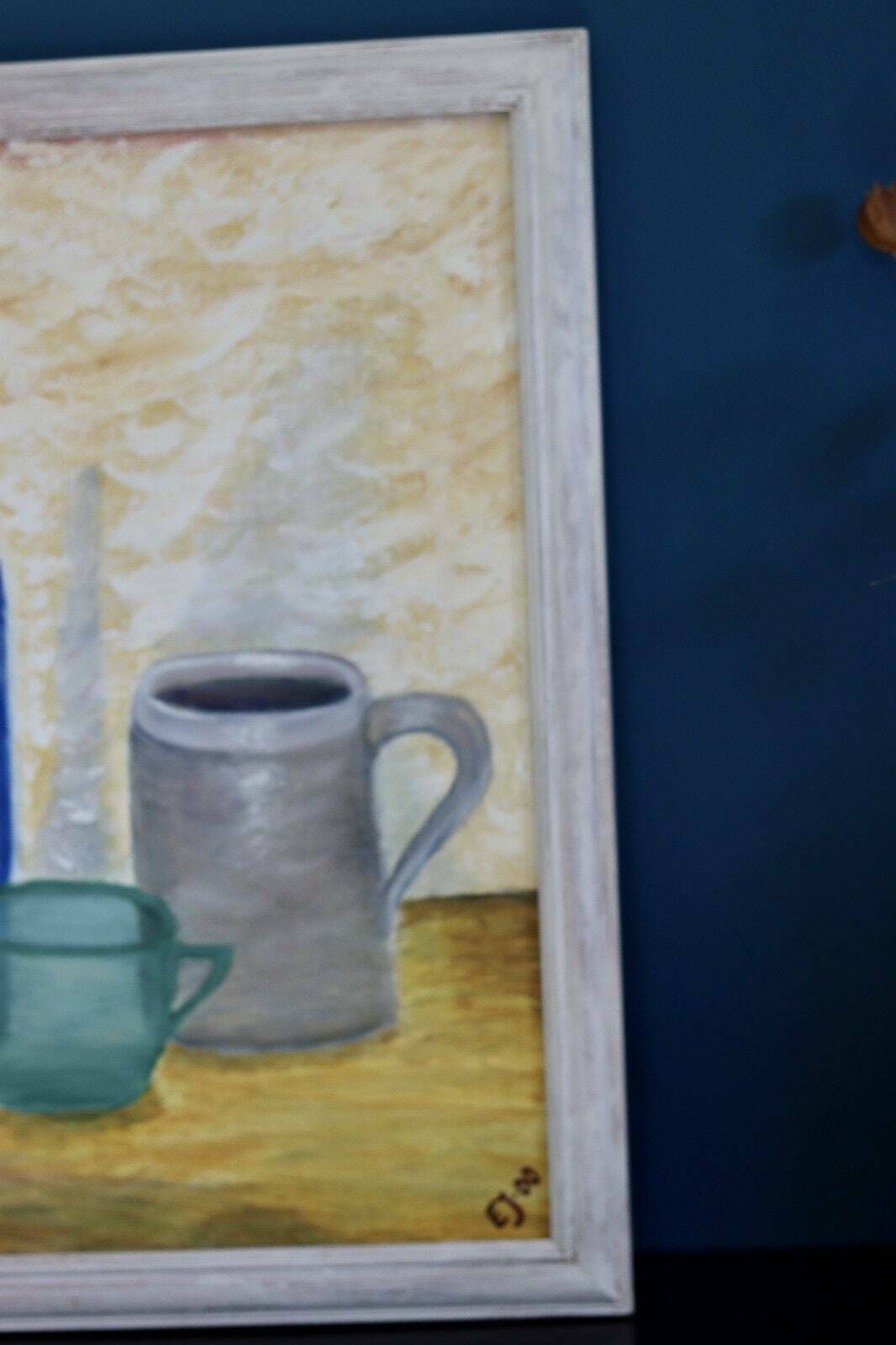 Swedish Mid Century Oil On Canvas " Still Life" Vintage And Framed photo Art