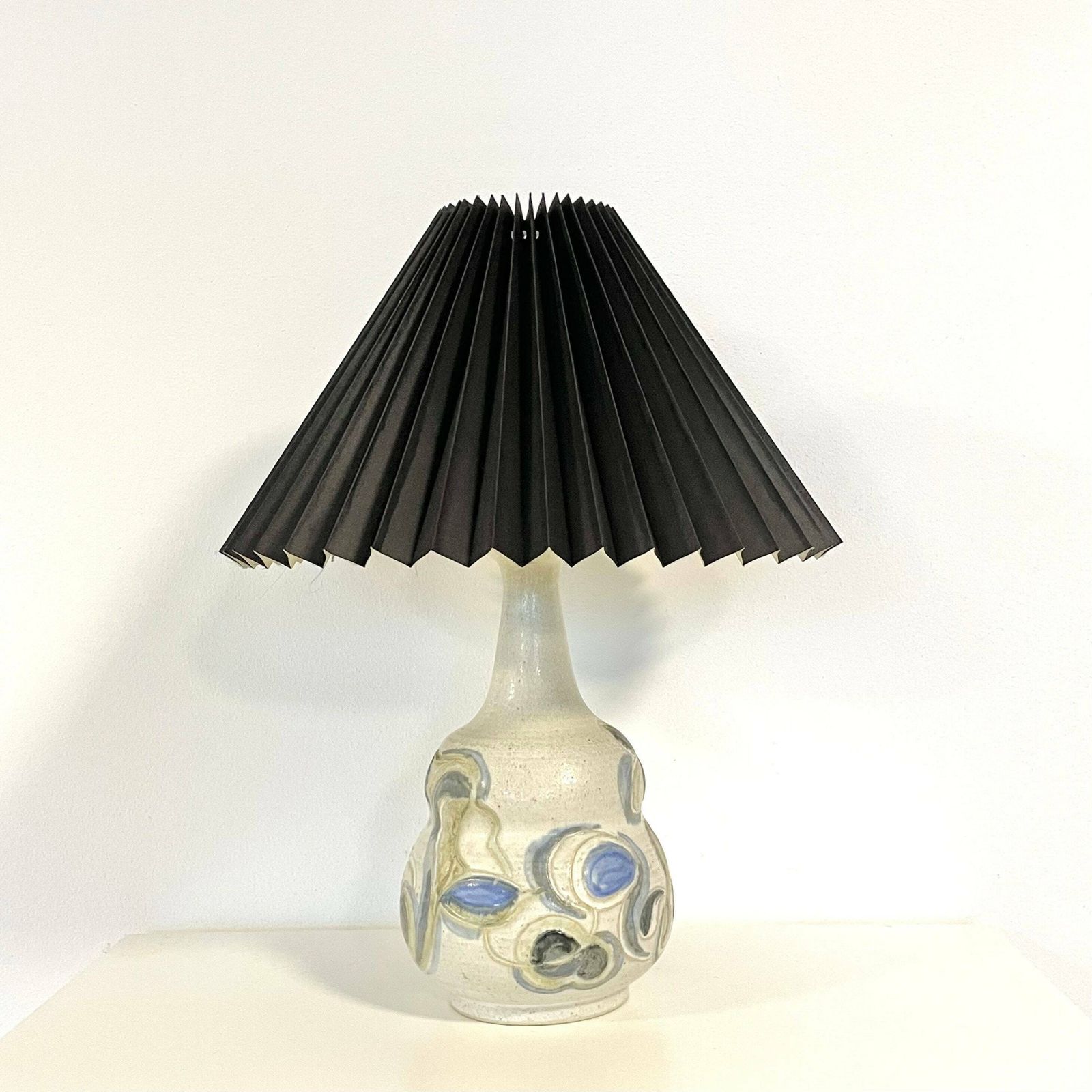 Exclusive Danish Design Ceramic Stone Ware Sculptural Modernist Mid Century Table Lamp With Eminent Glaze And Vintage Black Shade photo vinterior