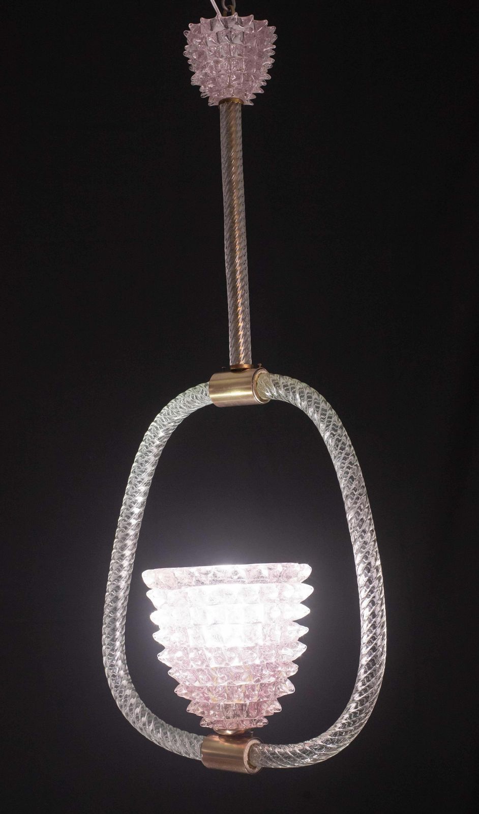 Extraordinary Pink Rostrato Murano Glass Chandelier  By Barovier & Toso, 1940s photo furniture