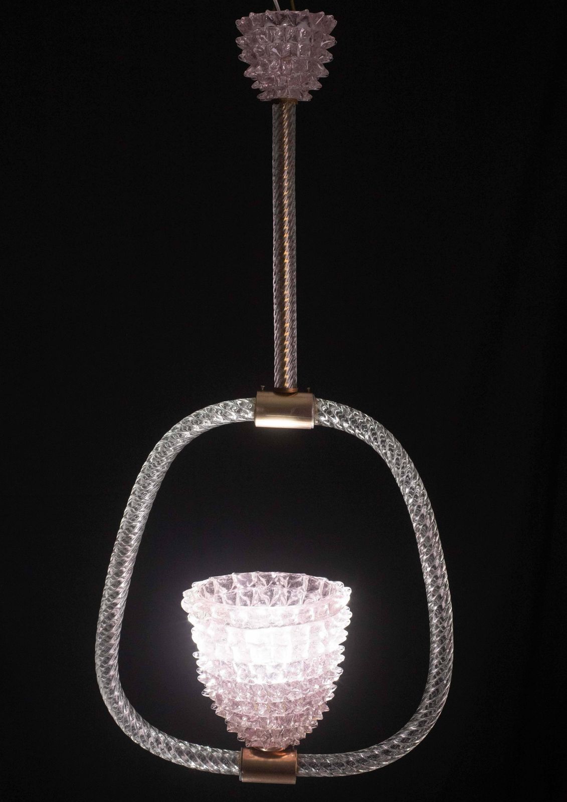 3588.0 Extraordinary Pink Rostrato Murano Glass Chandelier  By Barovier & Toso, 1940s photo