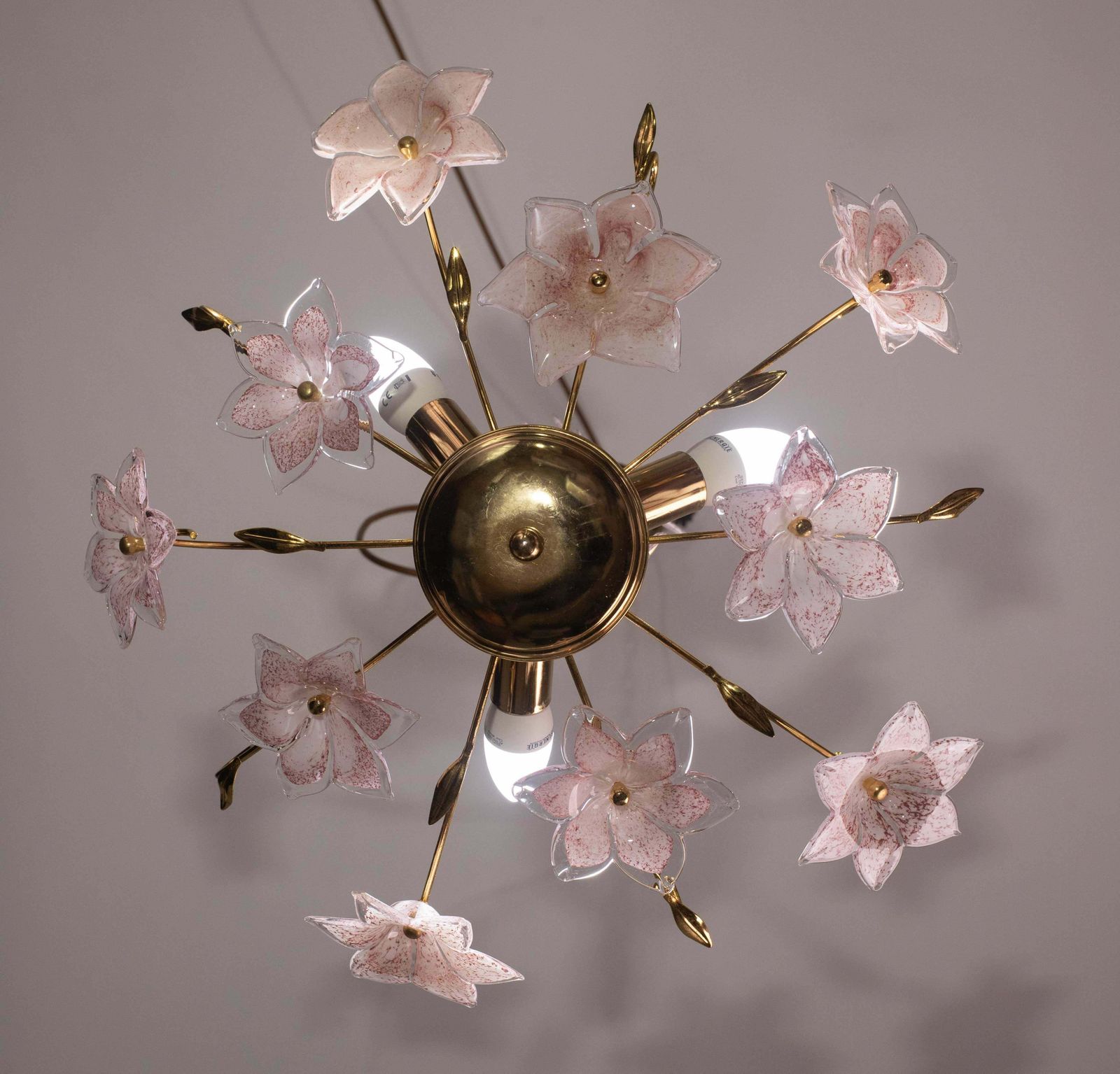 photo for sale Lovely Murano Chandelier Pink Flowers, 1970