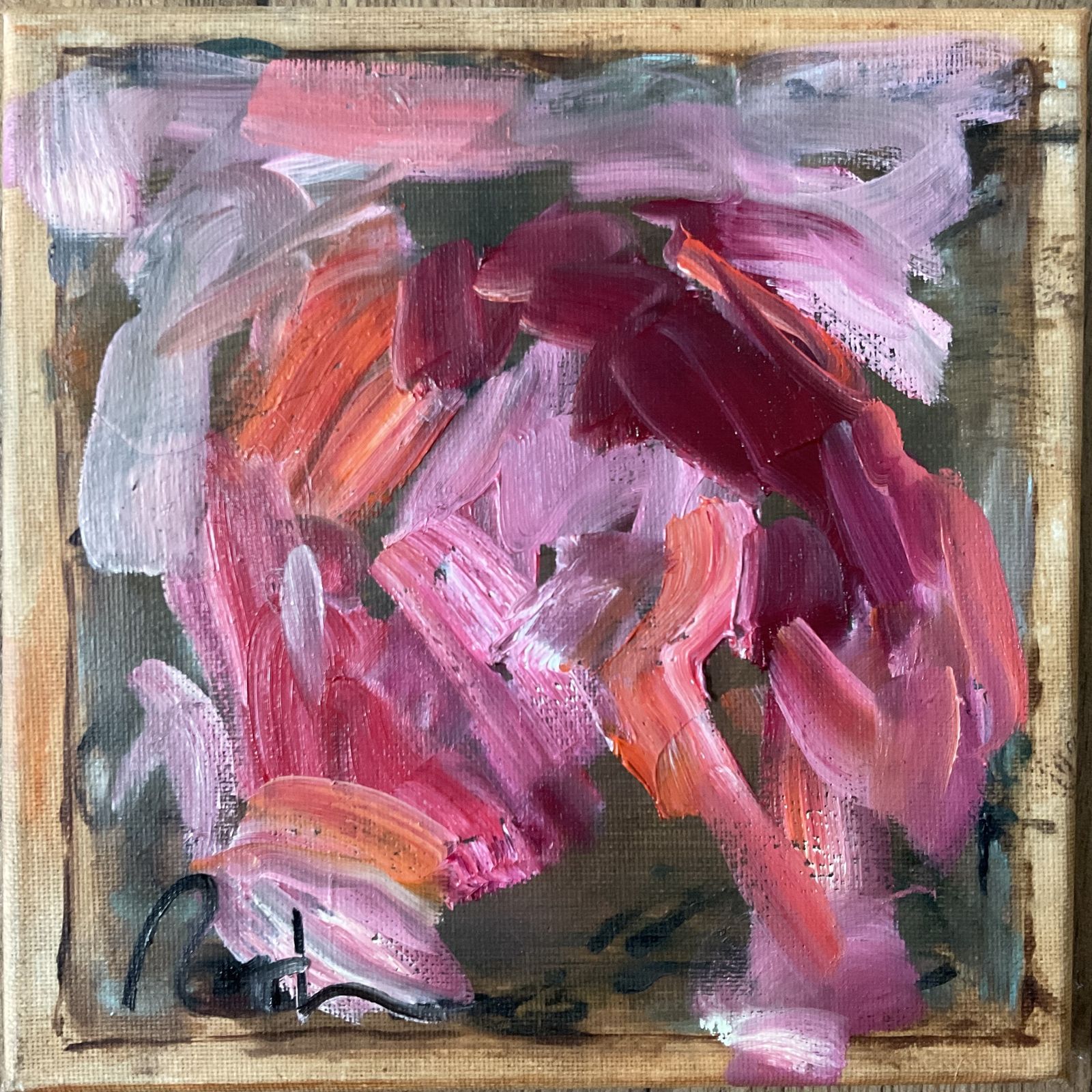 Original Oil Painting Pink Red Abstract Roth 8 X 8 Inches Art Gift Contemporary photo Art