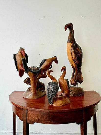 Tall Wooden African Bird Sculpture photo vintage