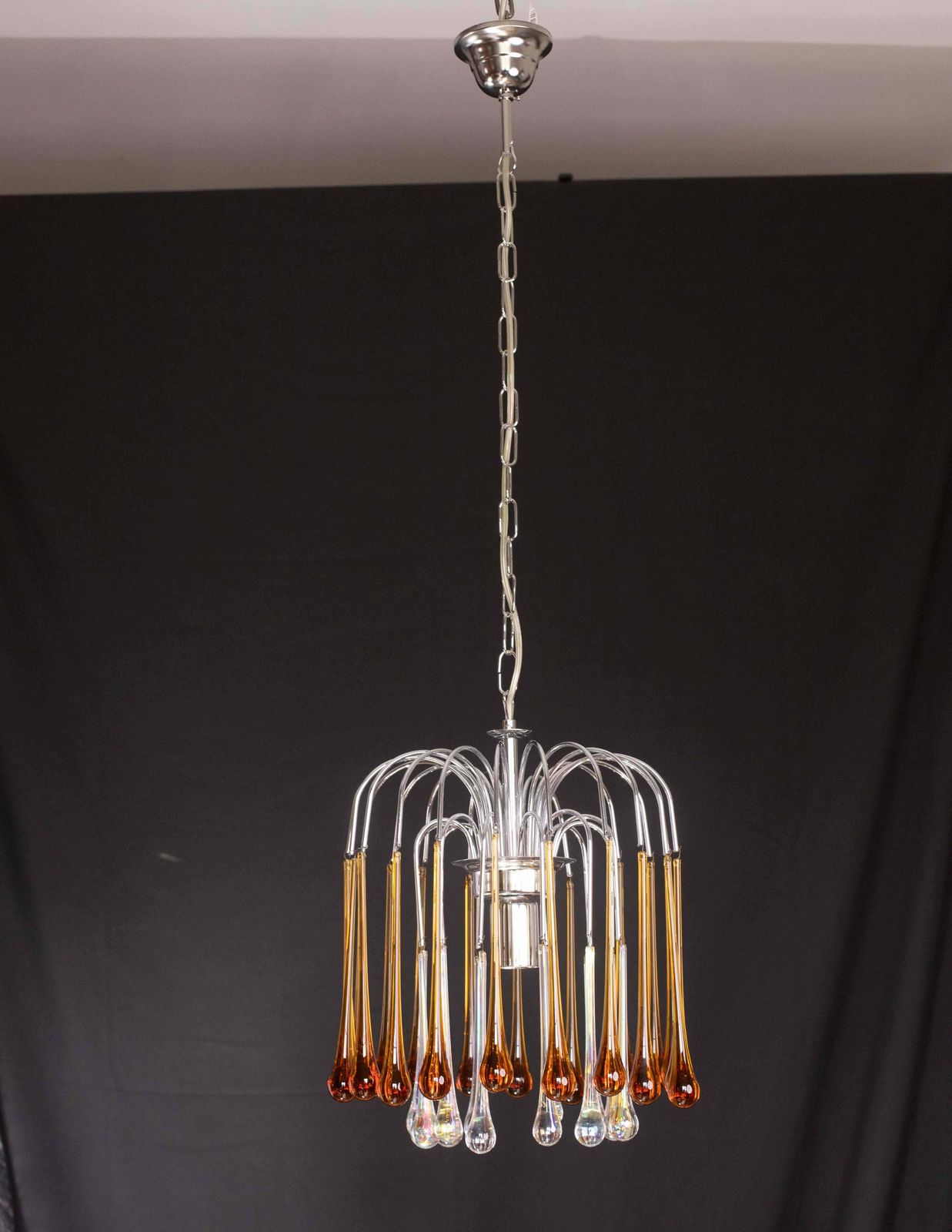 photo furniture Lady Lucy Murano Chandelier Amber And Iridiscent Drops, 1980s
