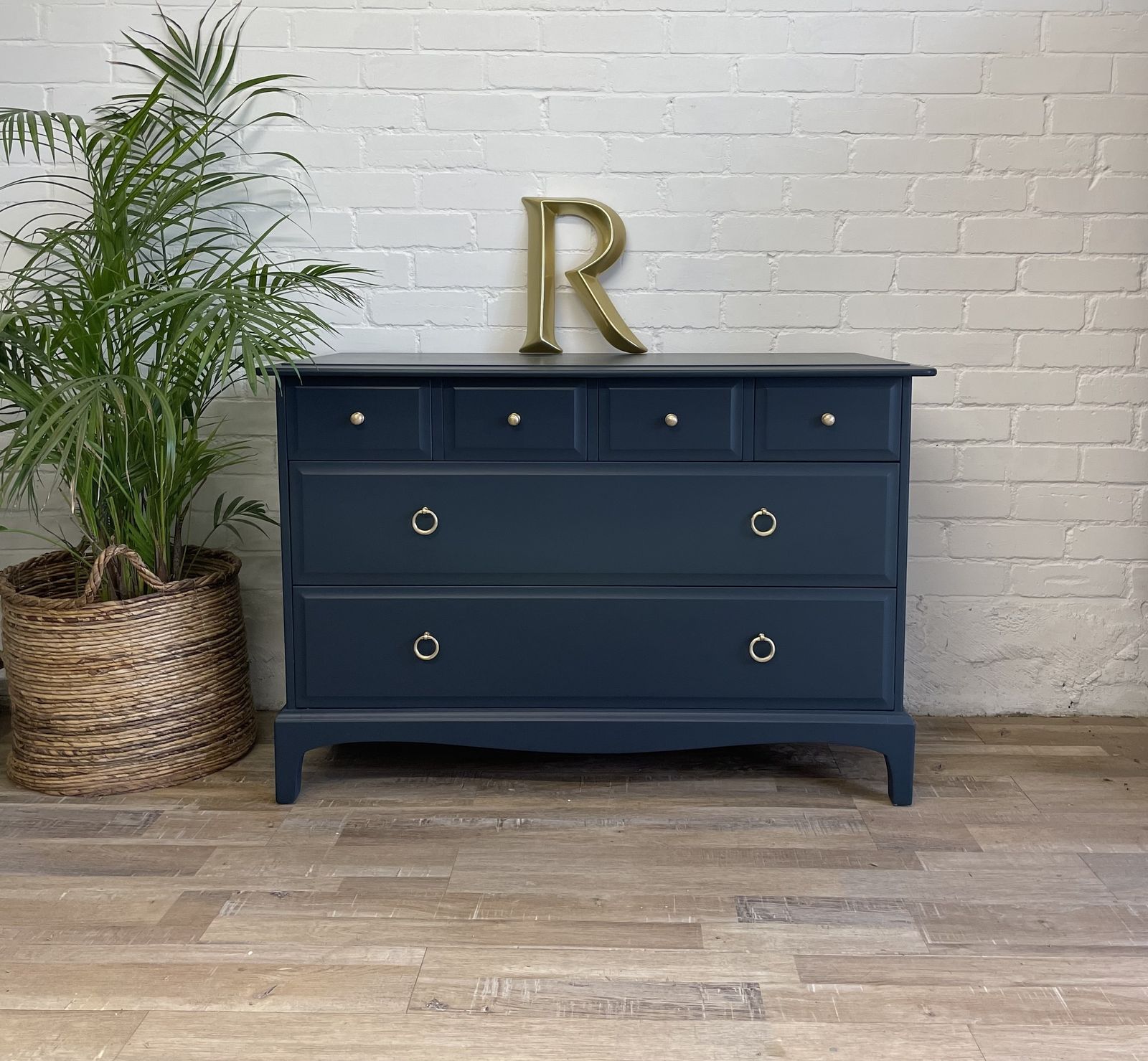 Stag Minstrel 4 Over 2 Wide Chest Of Drawers Painted Midnight Ink