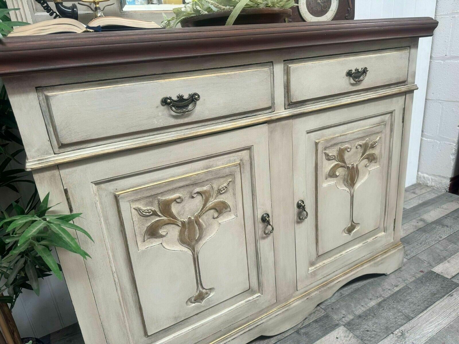 Vintage Shabby Aged/Distressed Sideboard/Chiffonier Cabinet/Dresser With Mirror photo vintage