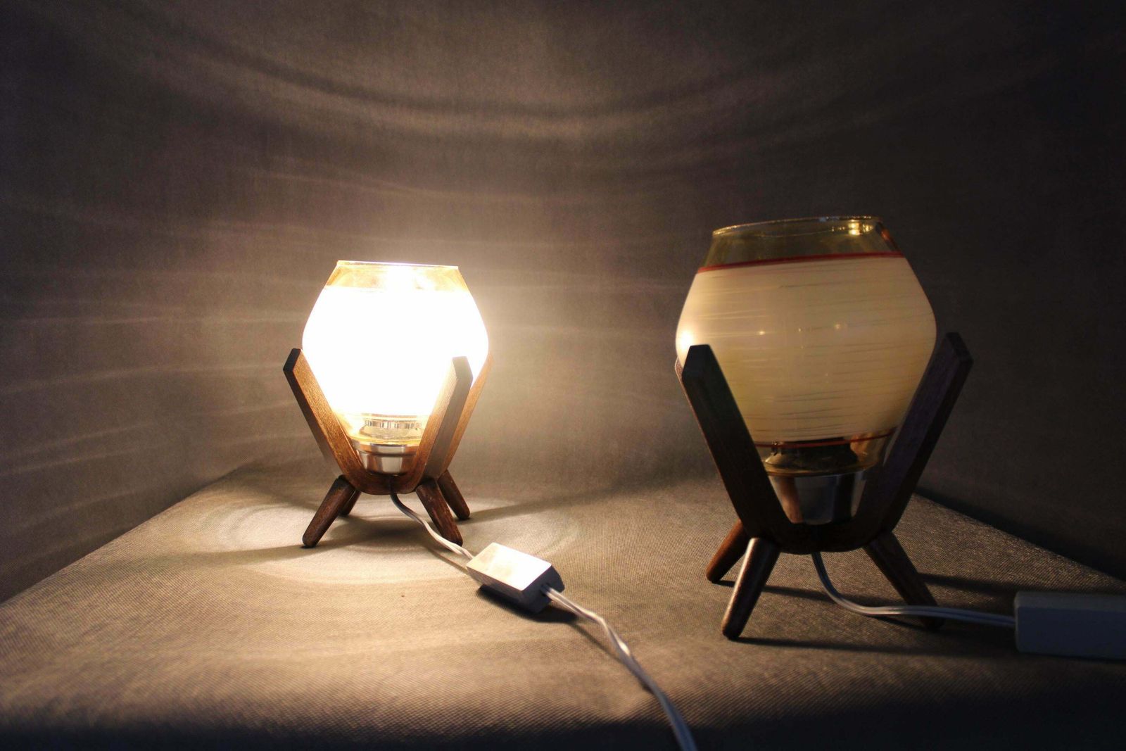 Pair Of Mid Century Wooden Design Table Lamps, By Dřevo Humpolec, 1970's. photo vinterior