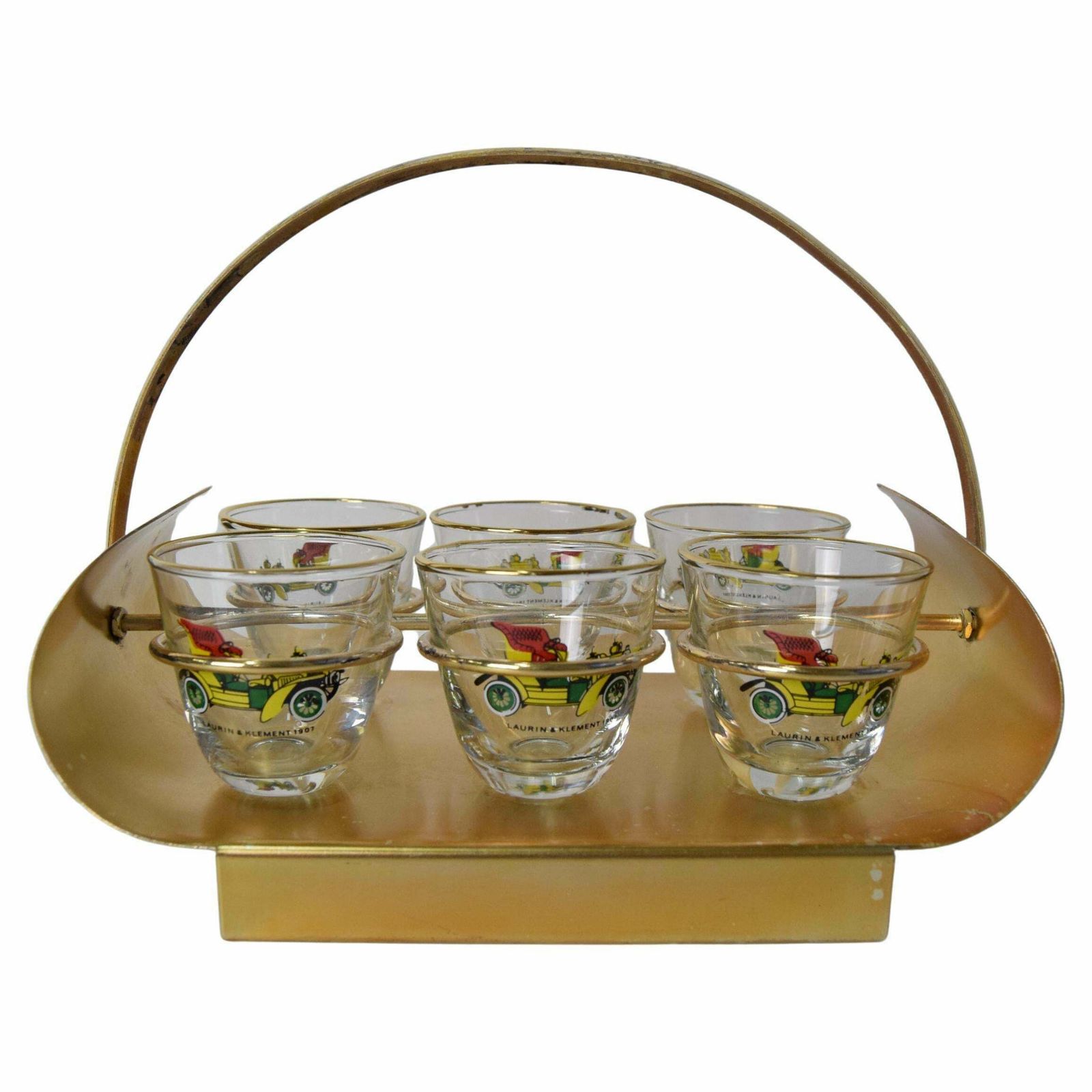 Vintage Shot Glasses With Retro Bar, Czechoslovakia, 1960's.