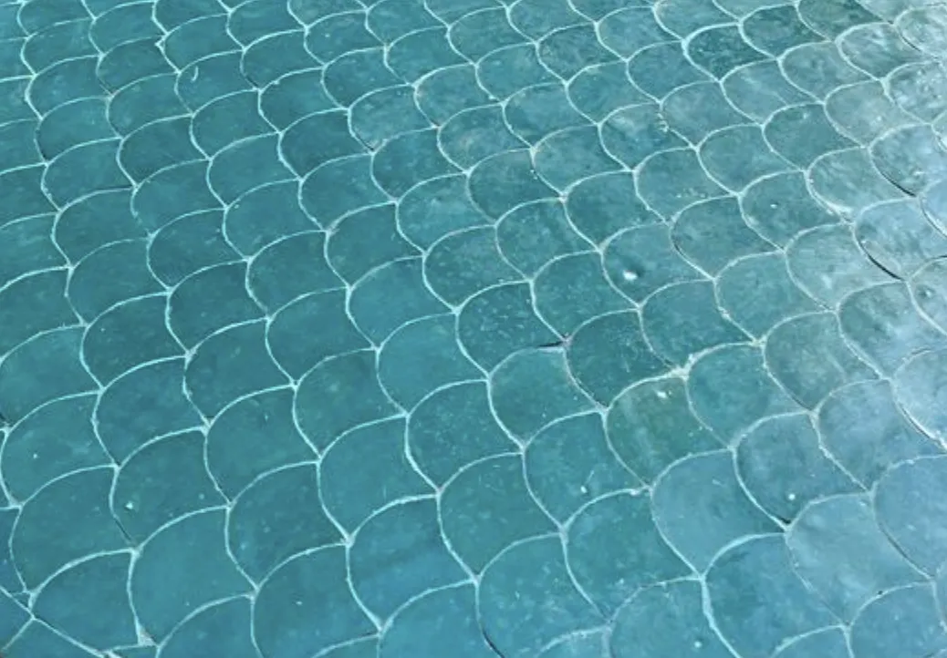 Tavole Calde 150cm Diameter Dark Turquoise Fan Mosaic Tiled Table, With Iron Base And  2 Sealers. New But Unused Old Stock photo for sale