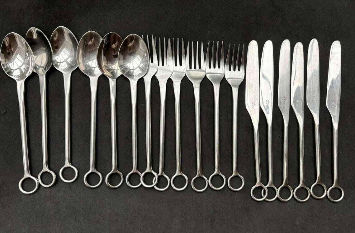 Stainless Steel Flatware Set 18 Pieces Cutlery Vintage Millenial Gift Medieval Style Metal Wedding Gift Table Decor Family Dishwasher photo 249.0