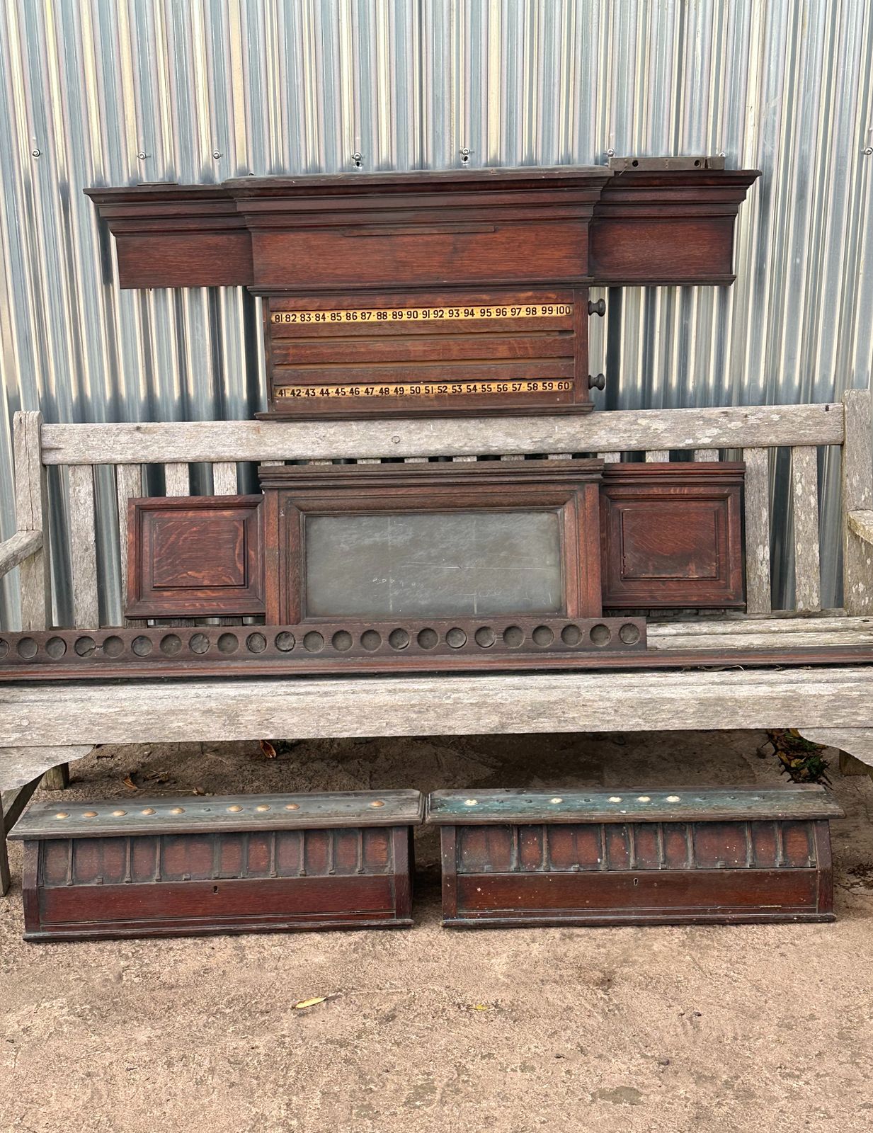 A Large Oak Billiard/ Snooker Scoreboard Attributed To Thurston & Co. Of London, Second Half 19th Century